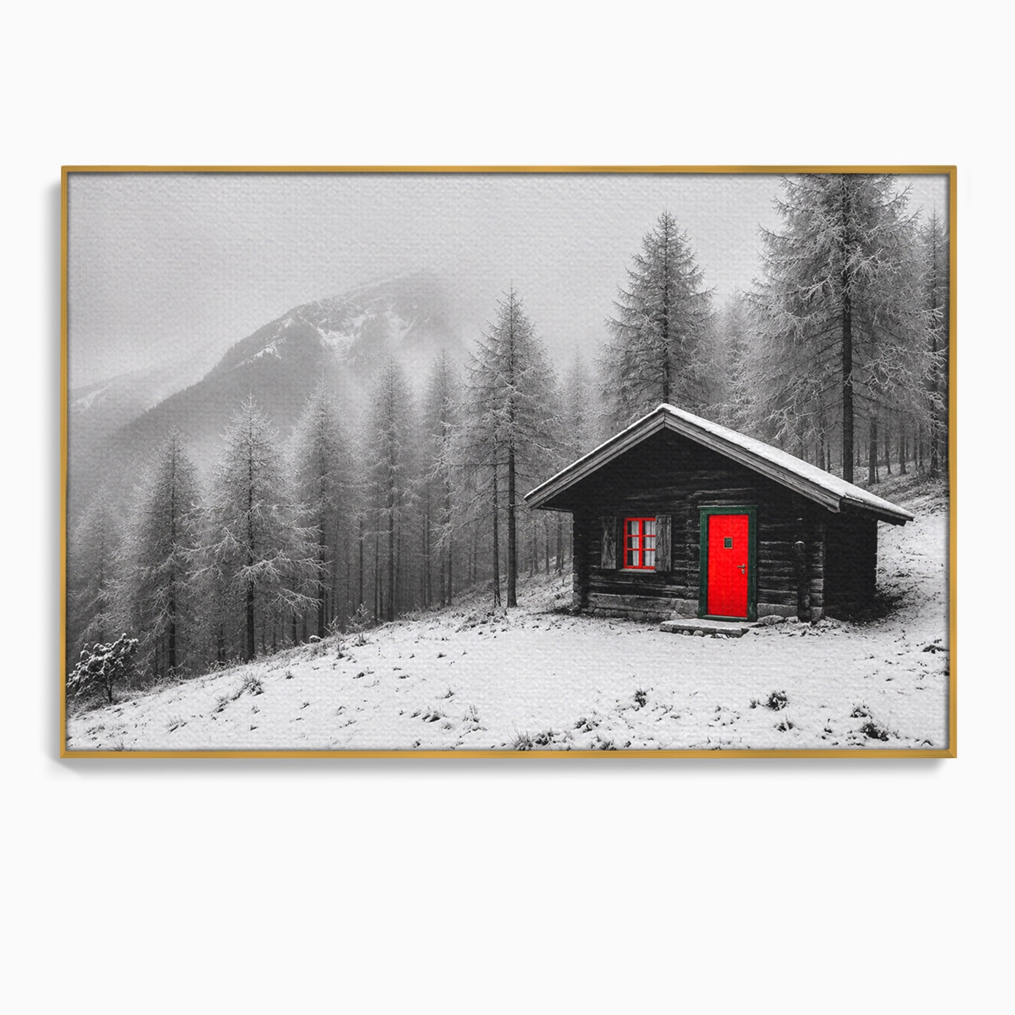Tablou Canvas Premium LuxCanva® A1715, Cabana In Zapada, Cabana, Iarna, Padure, Peisaj, Dormitor, Living, Culori Vibrante