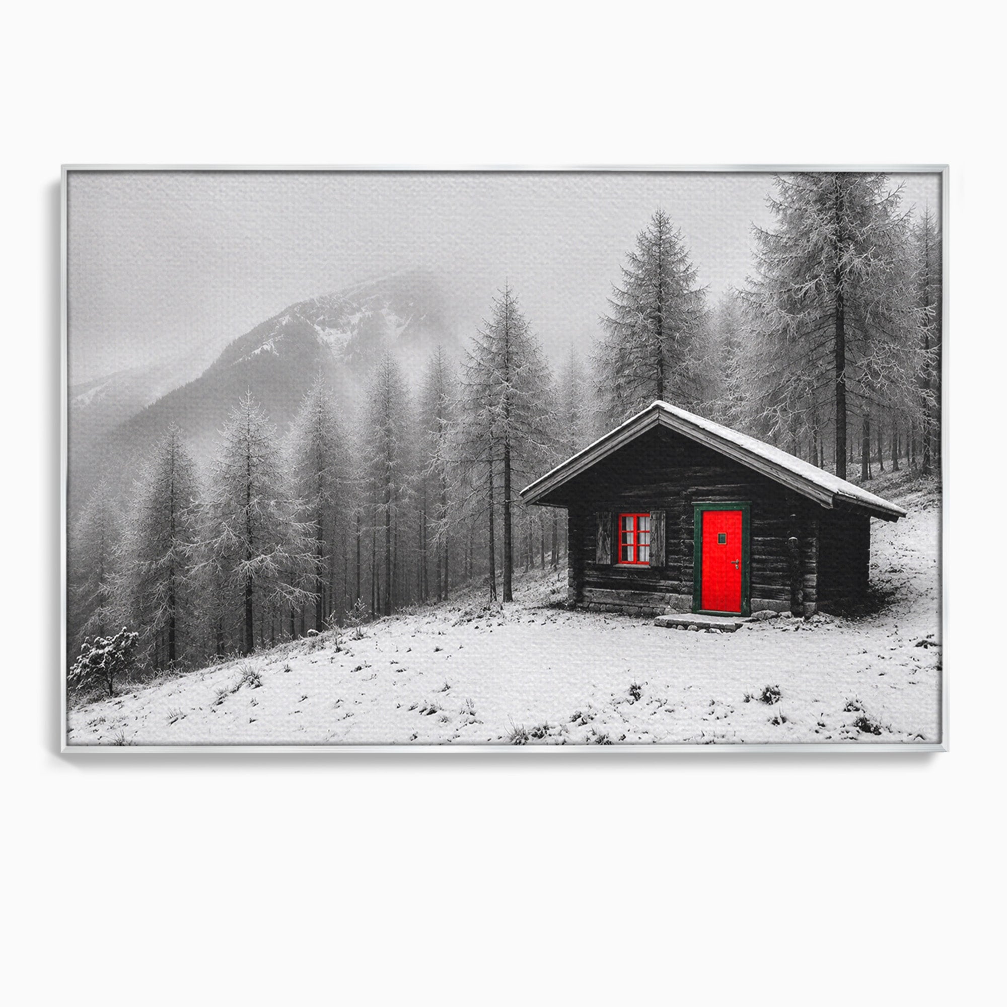 Tablou Canvas Premium LuxCanva® A1715, Cabana In Zapada, Cabana, Iarna, Padure, Peisaj, Dormitor, Living, Culori Vibrante