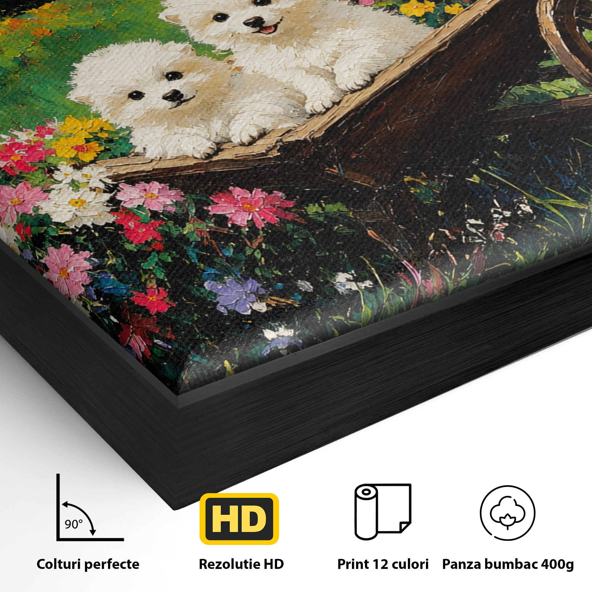 Tablou Canvas Premium LuxCanva® A1716, Catelusi In Caruta De Flori, Catelusi, Caruta, Flori, Peisaj, Living, Culori Vibrante