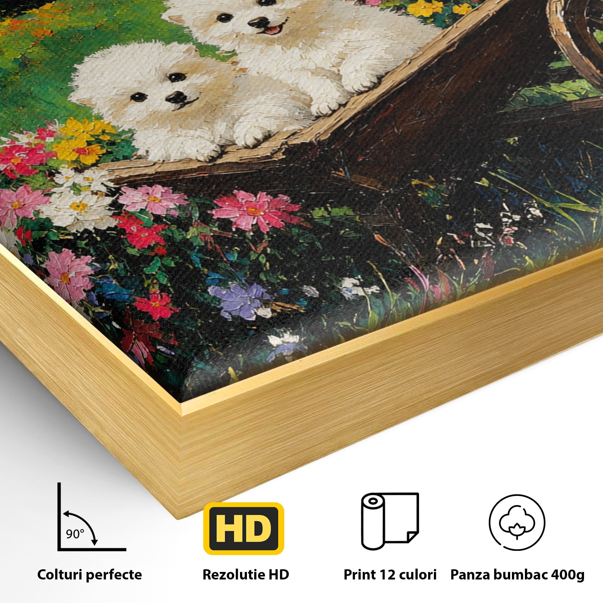 Tablou Canvas Premium LuxCanva® A1716, Catelusi In Caruta De Flori, Catelusi, Caruta, Flori, Peisaj, Living, Culori Vibrante