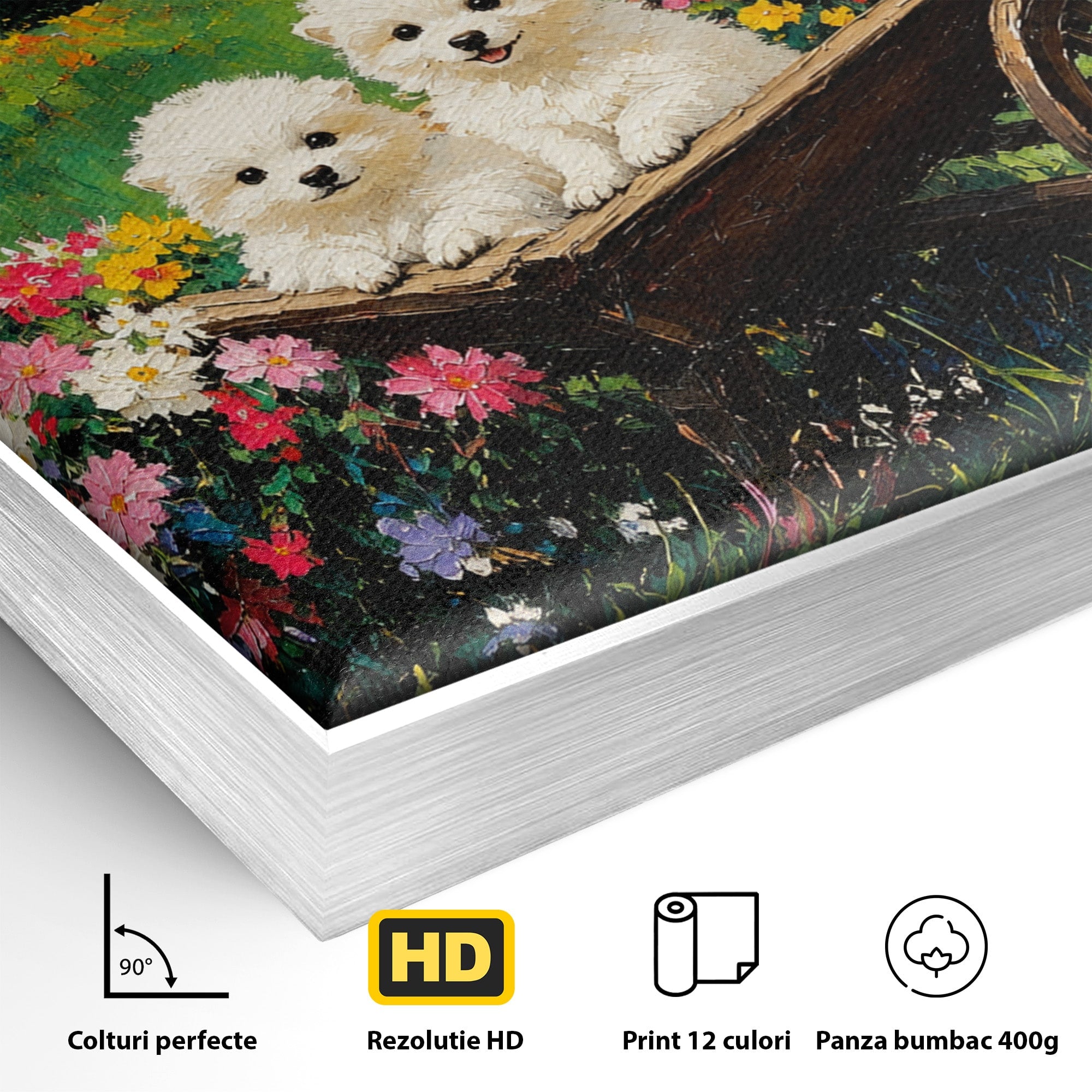 Tablou Canvas Premium LuxCanva® A1716, Catelusi In Caruta De Flori, Catelusi, Caruta, Flori, Peisaj, Living, Culori Vibrante