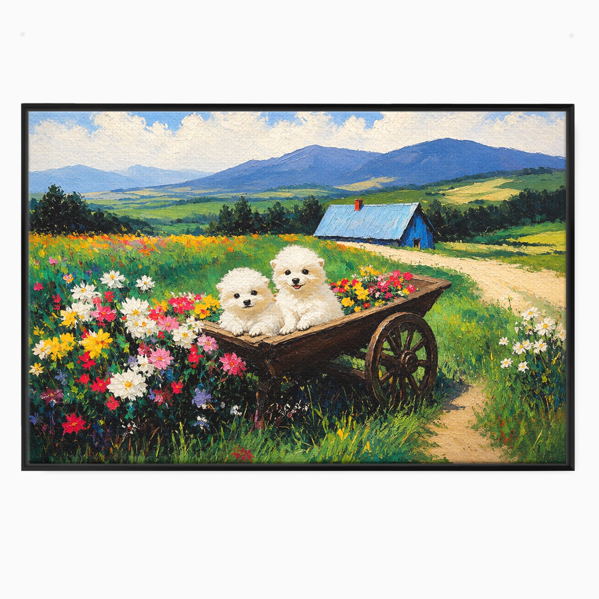 Tablou Canvas Premium LuxCanva® A1716, Catelusi In Caruta De Flori, Catelusi, Caruta, Flori, Peisaj, Living, Culori Vibrante