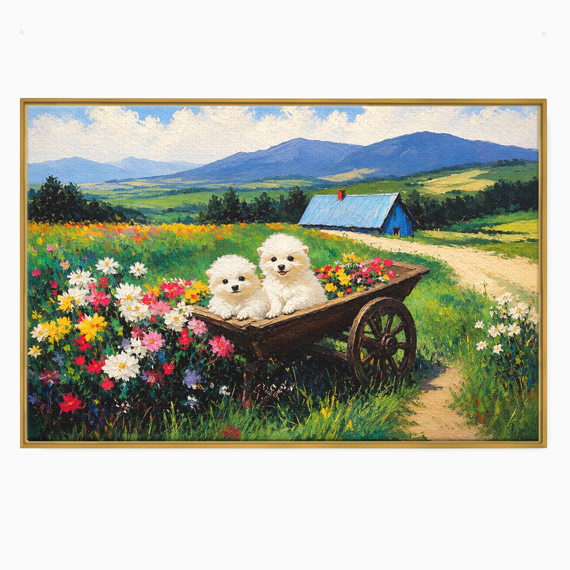 Tablou Canvas Premium LuxCanva® A1716, Catelusi In Caruta De Flori, Catelusi, Caruta, Flori, Peisaj, Living, Culori Vibrante