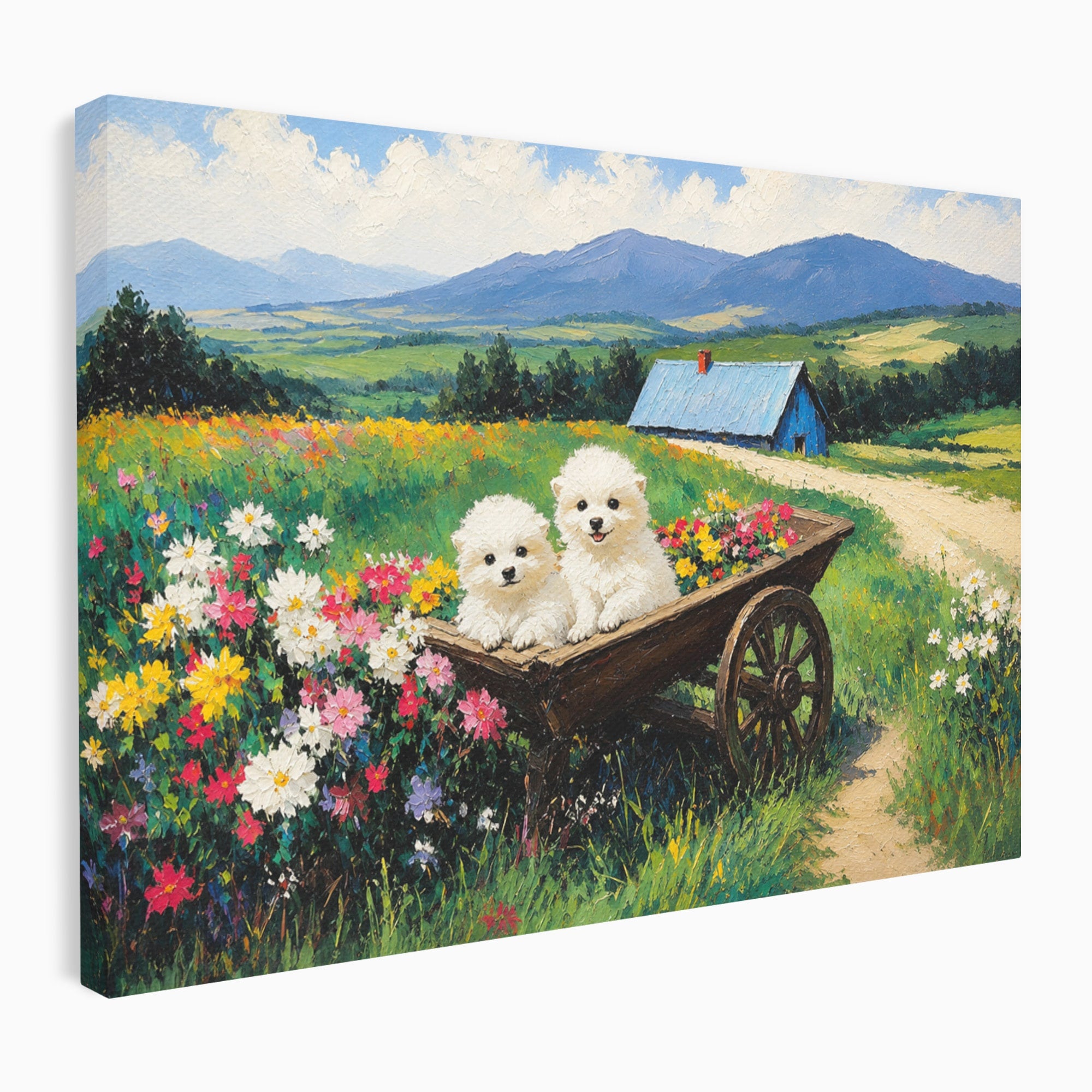 Tablou Canvas Premium LuxCanva® A1716, Catelusi In Caruta De Flori, Catelusi, Caruta, Flori, Peisaj, Living, Culori Vibrante