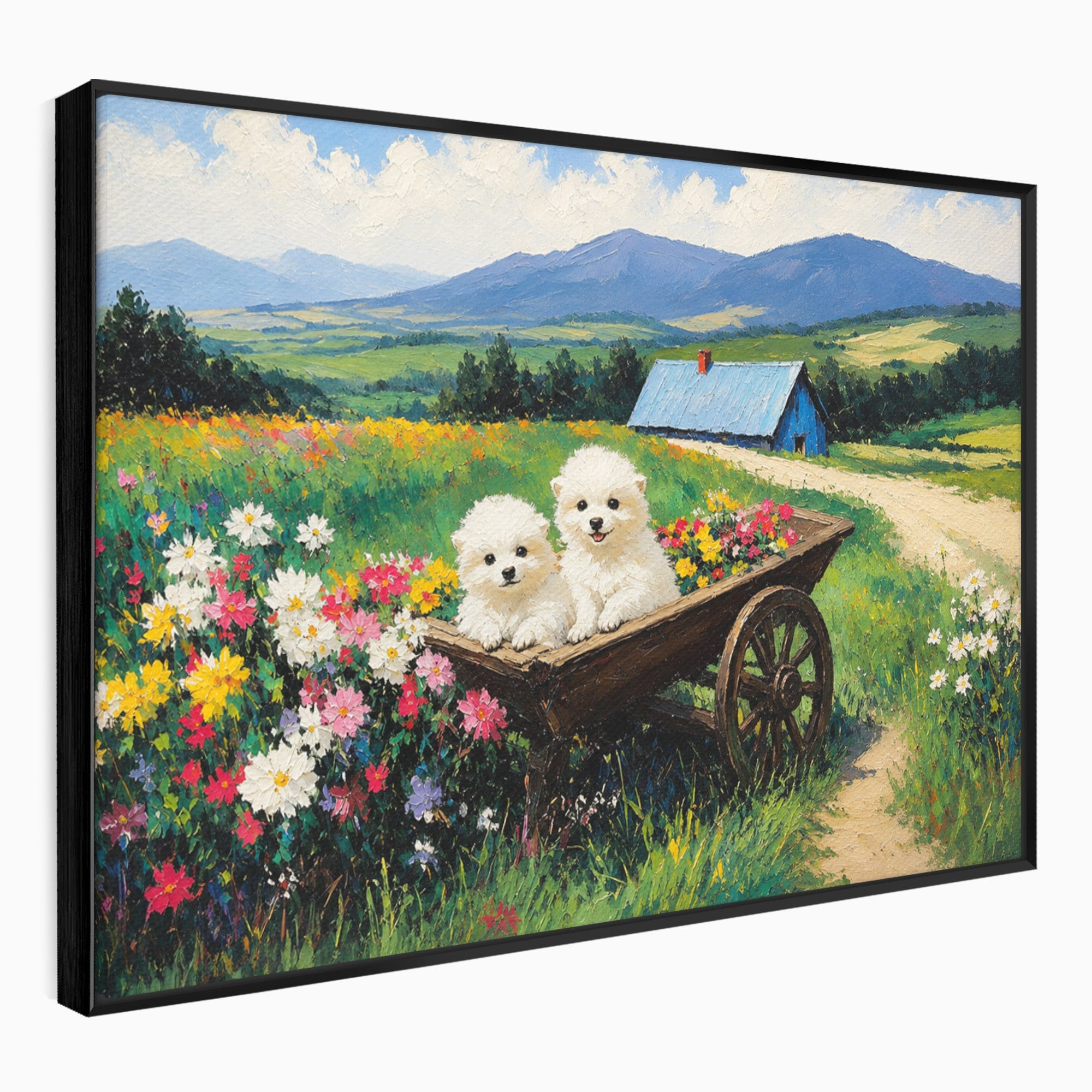 Tablou Canvas Premium LuxCanva® A1716, Catelusi In Caruta De Flori, Catelusi, Caruta, Flori, Peisaj, Living, Culori Vibrante