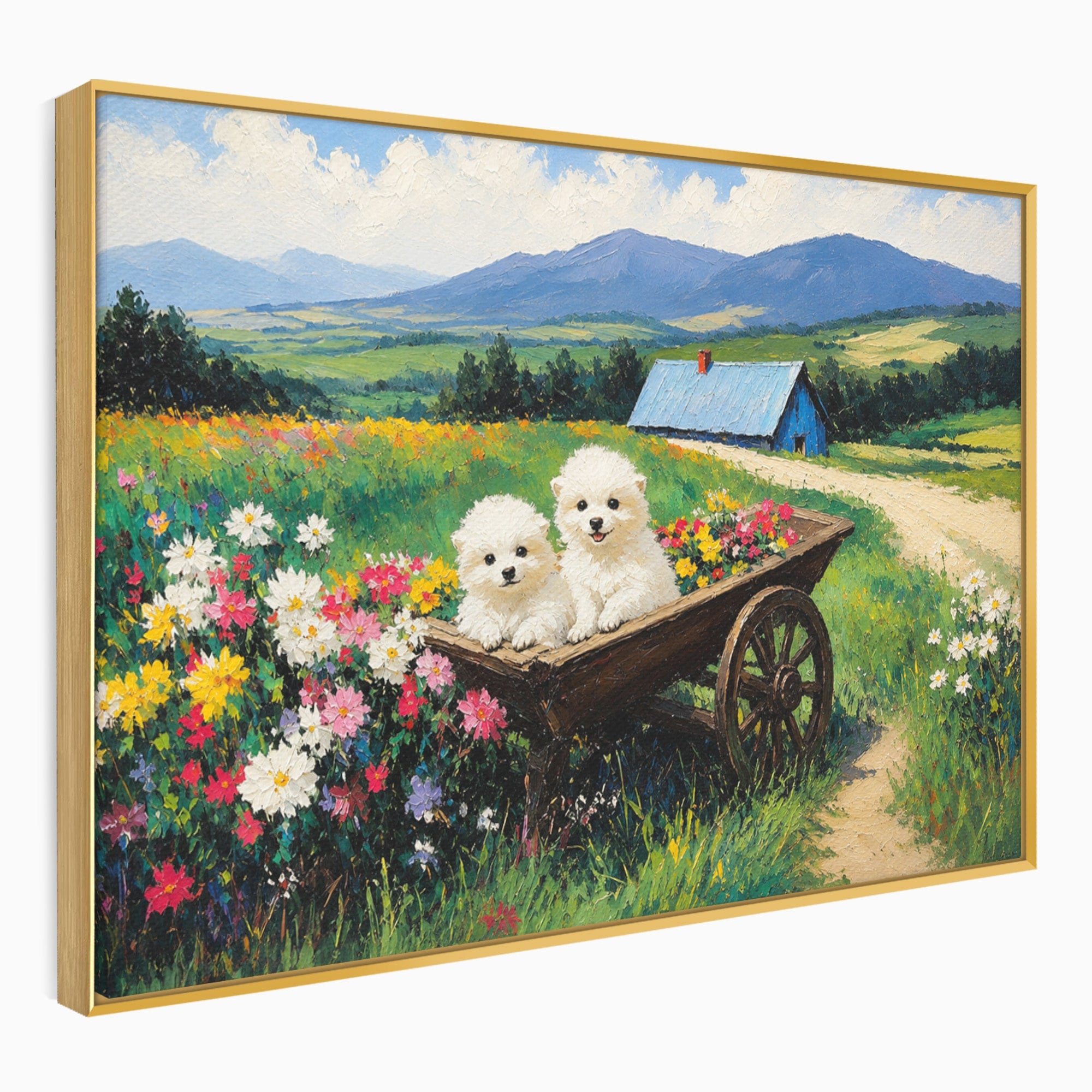 Tablou Canvas Premium LuxCanva® A1716, Catelusi In Caruta De Flori, Catelusi, Caruta, Flori, Peisaj, Living, Culori Vibrante