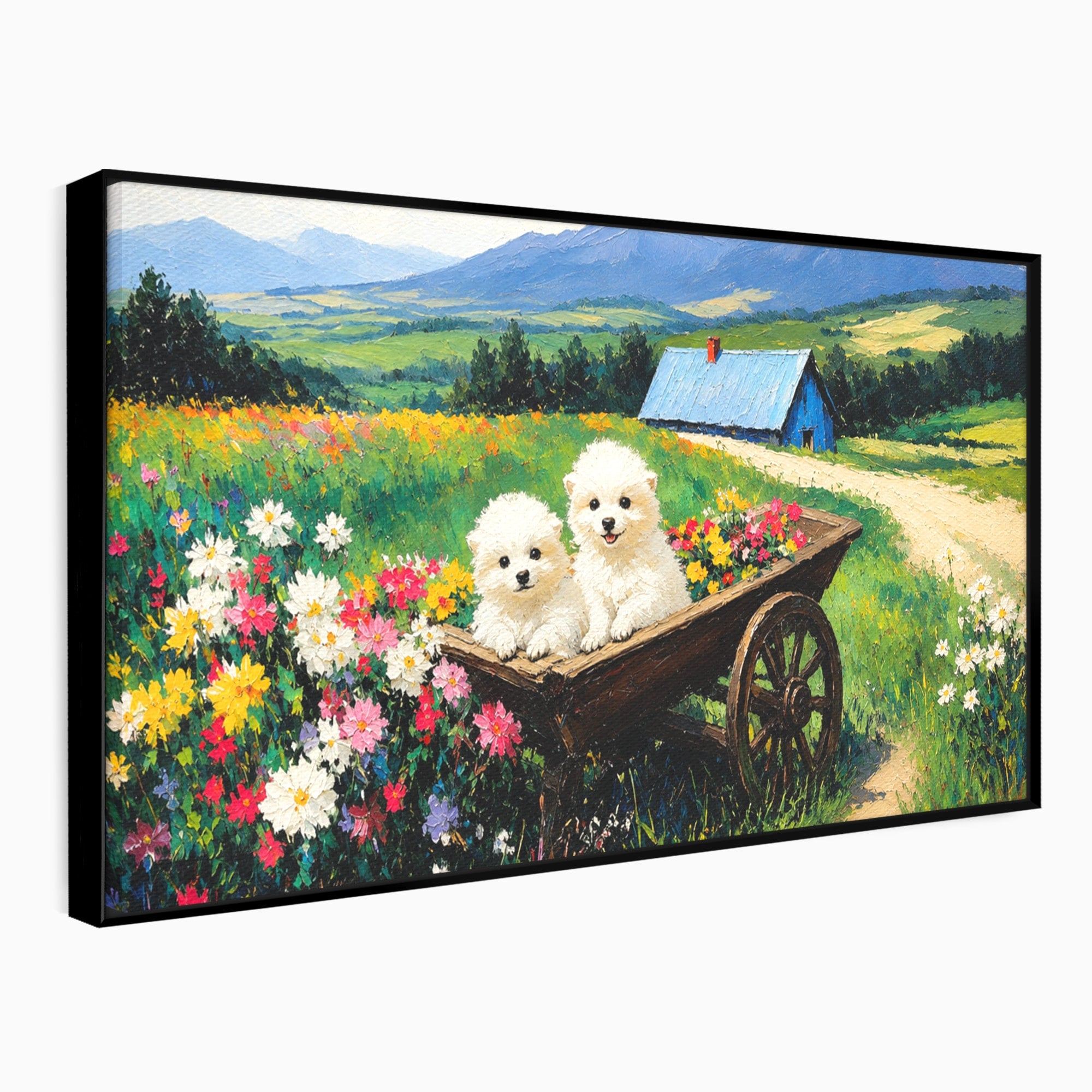 Tablou Canvas Premium LuxCanva® A1716, Catelusi In Caruta De Flori, Catelusi, Caruta, Flori, Peisaj, Living, Culori Vibrante
