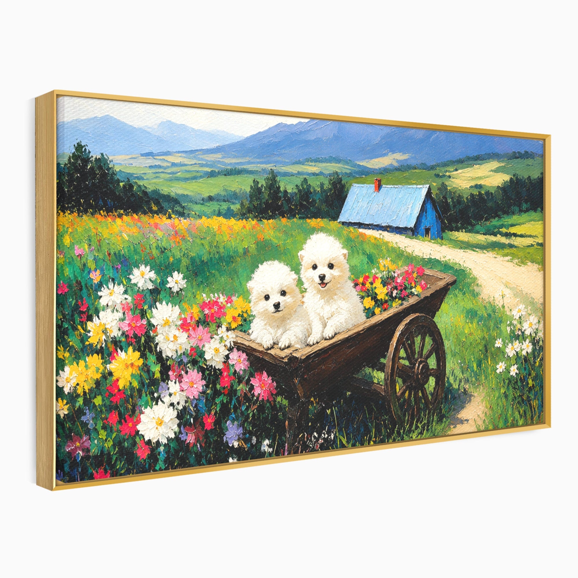 Tablou Canvas Premium LuxCanva® A1716, Catelusi In Caruta De Flori, Catelusi, Caruta, Flori, Peisaj, Living, Culori Vibrante