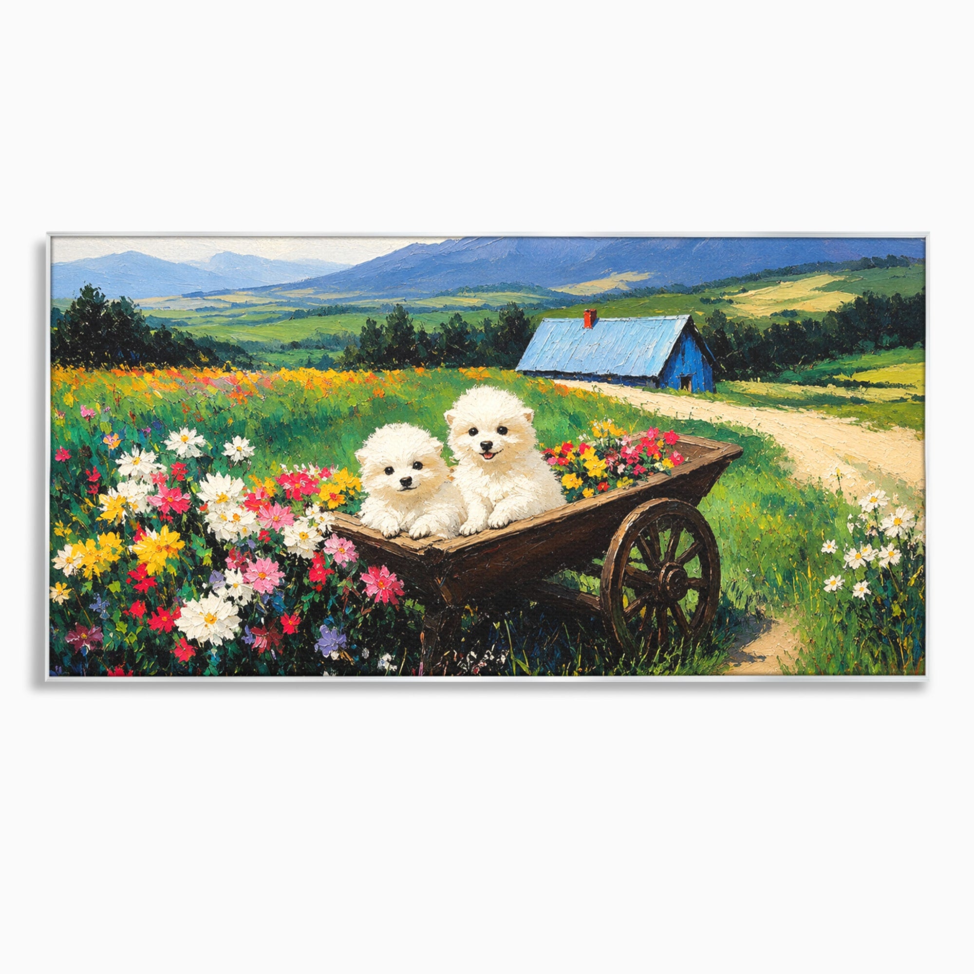 Tablou Canvas Premium LuxCanva® A1716, Catelusi In Caruta De Flori, Catelusi, Caruta, Flori, Peisaj, Living, Culori Vibrante