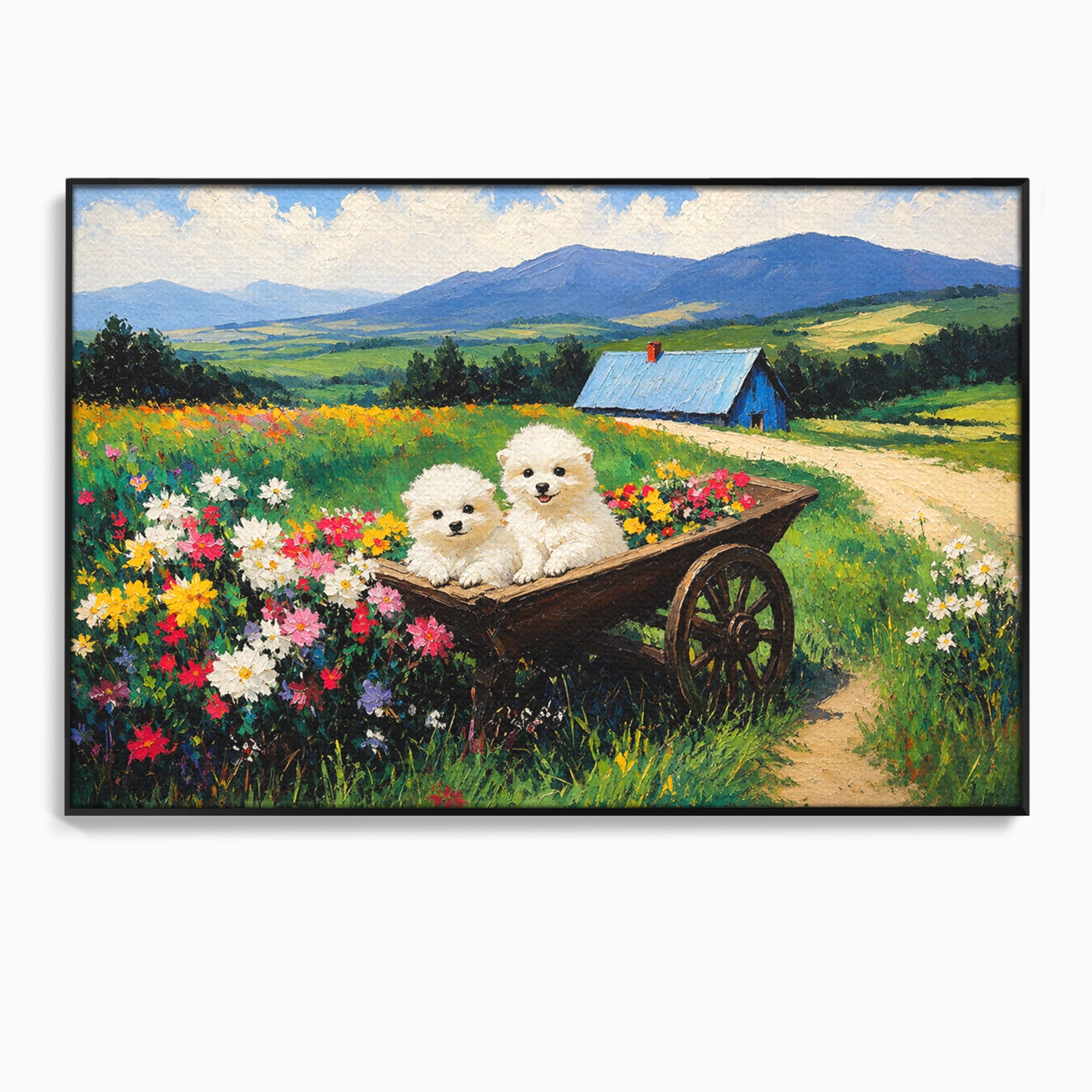Tablou Canvas Premium LuxCanva® A1716, Catelusi In Caruta De Flori, Catelusi, Caruta, Flori, Peisaj, Living, Culori Vibrante