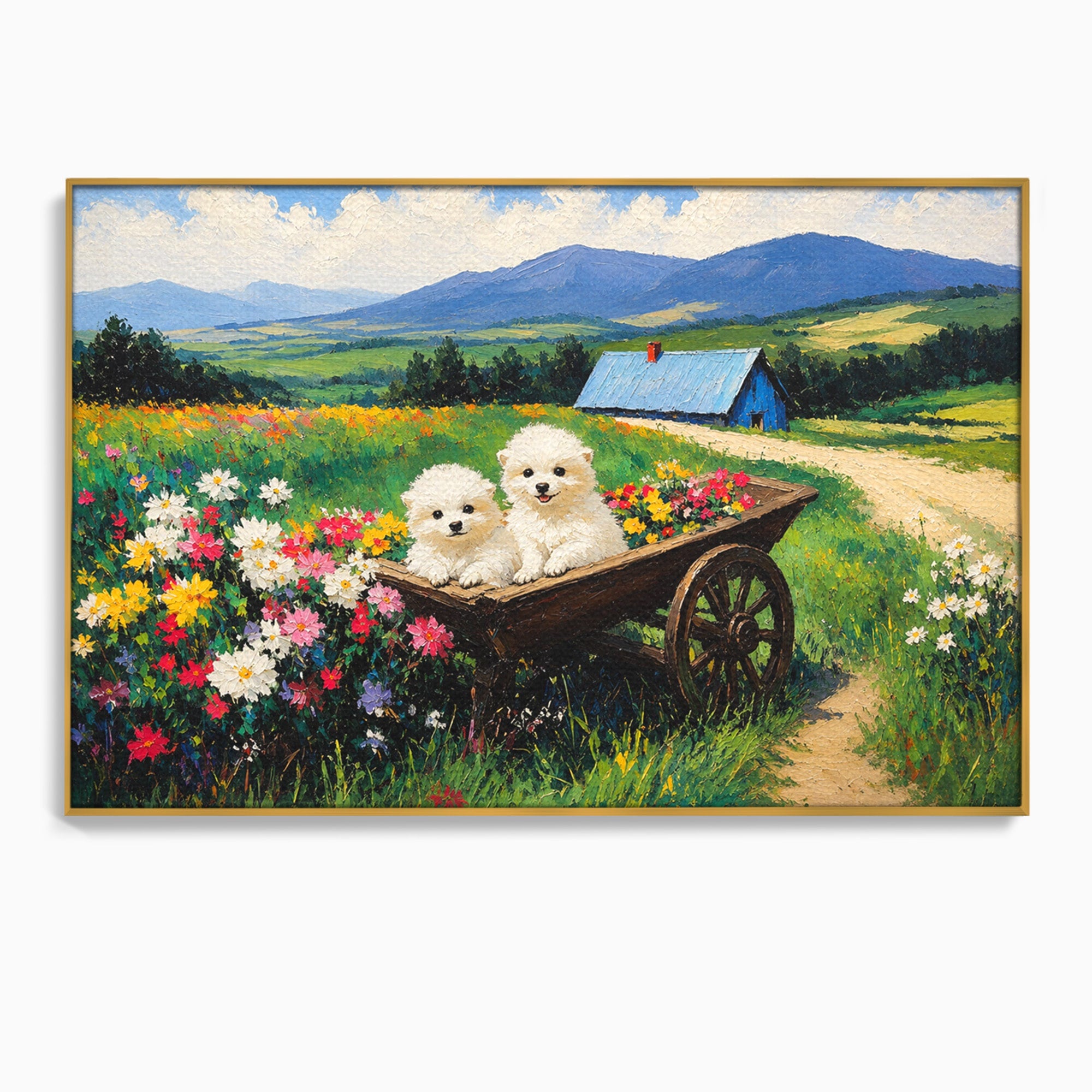 Tablou Canvas Premium LuxCanva® A1716, Catelusi In Caruta De Flori, Catelusi, Caruta, Flori, Peisaj, Living, Culori Vibrante