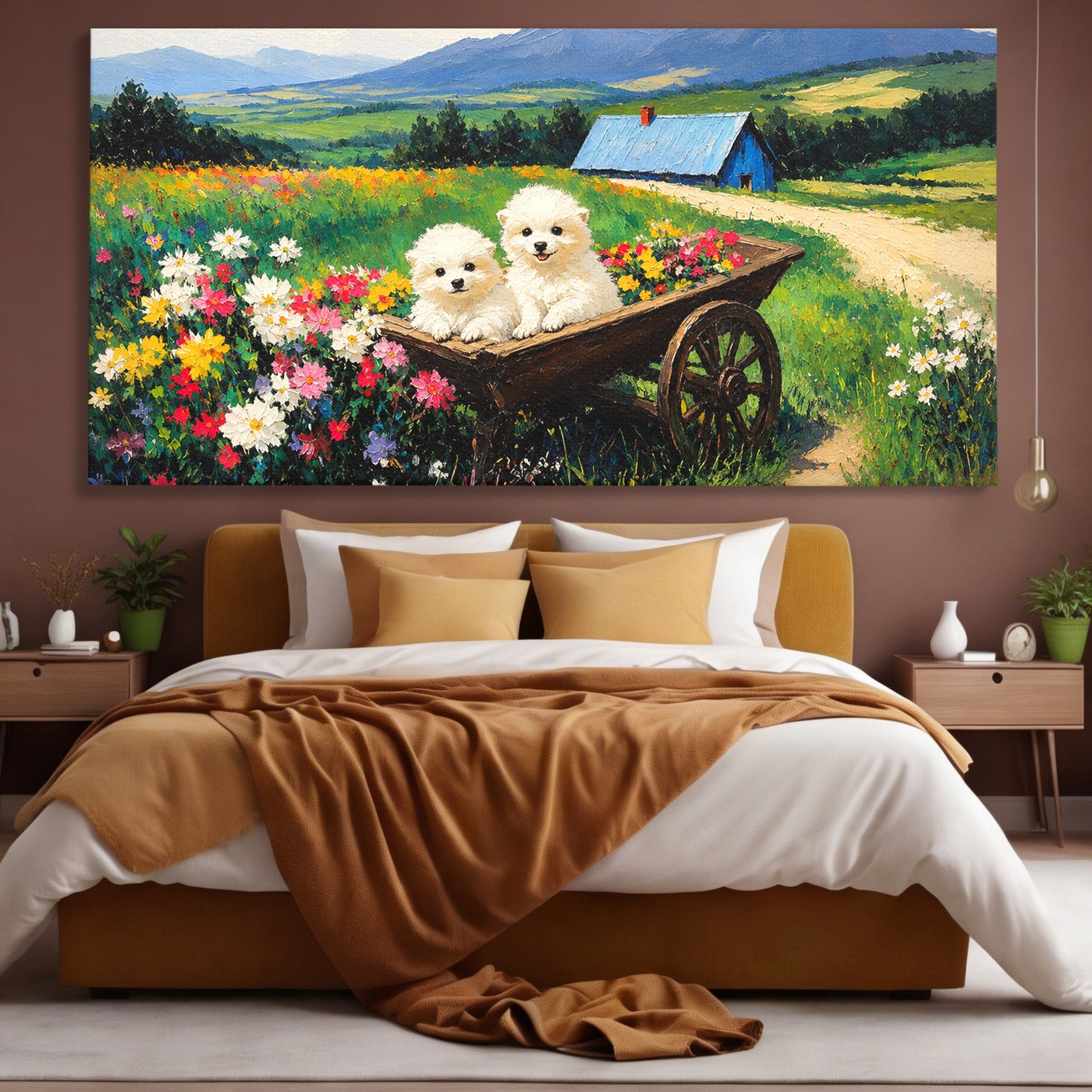 Tablou Canvas Premium LuxCanva® A1716, Catelusi In Caruta De Flori, Catelusi, Caruta, Flori, Peisaj, Living, Culori Vibrante