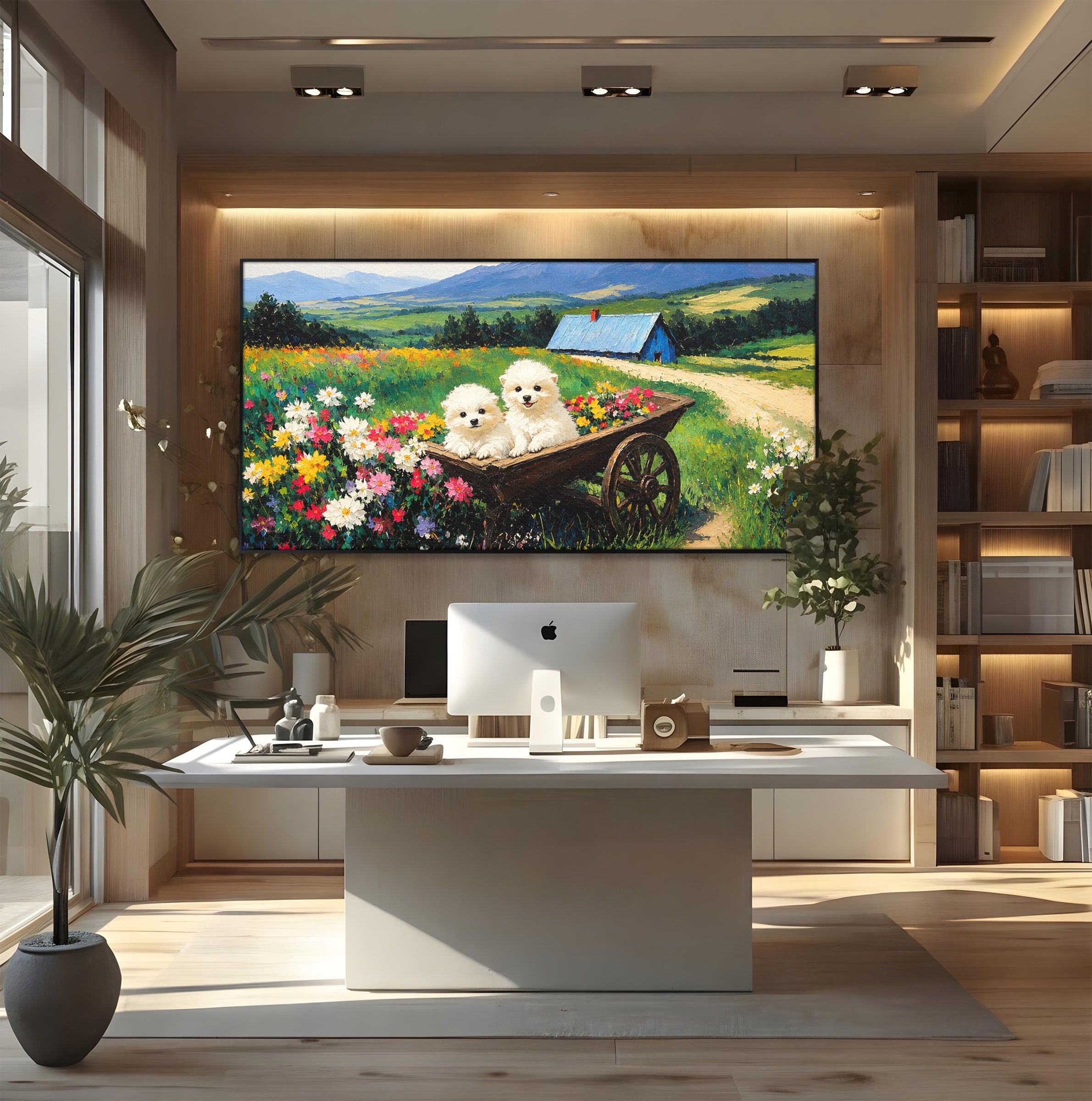 Tablou Canvas Premium LuxCanva® A1716, Catelusi In Caruta De Flori, Catelusi, Caruta, Flori, Peisaj, Living, Culori Vibrante