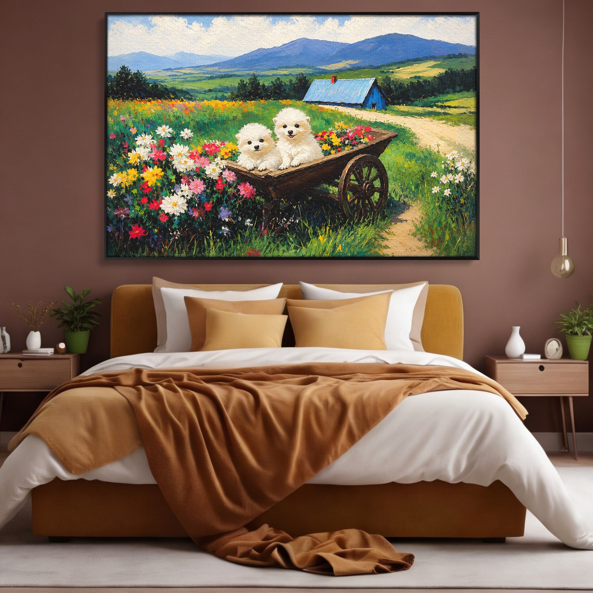 Tablou Canvas Premium LuxCanva® A1716, Catelusi In Caruta De Flori, Catelusi, Caruta, Flori, Peisaj, Living, Culori Vibrante