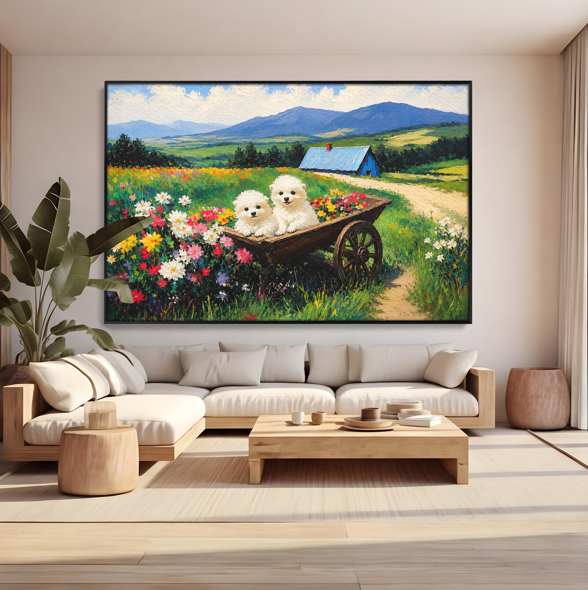 Tablou Canvas Premium LuxCanva® A1716, Catelusi In Caruta De Flori, Catelusi, Caruta, Flori, Peisaj, Living, Culori Vibrante