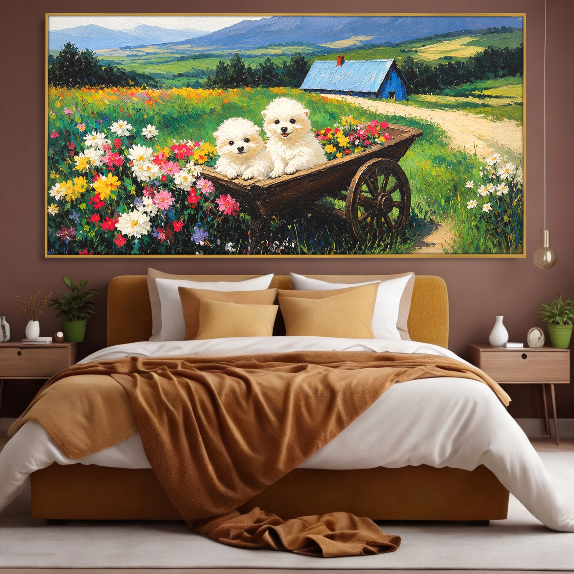 Tablou Canvas Premium LuxCanva® A1716, Catelusi In Caruta De Flori, Catelusi, Caruta, Flori, Peisaj, Living, Culori Vibrante