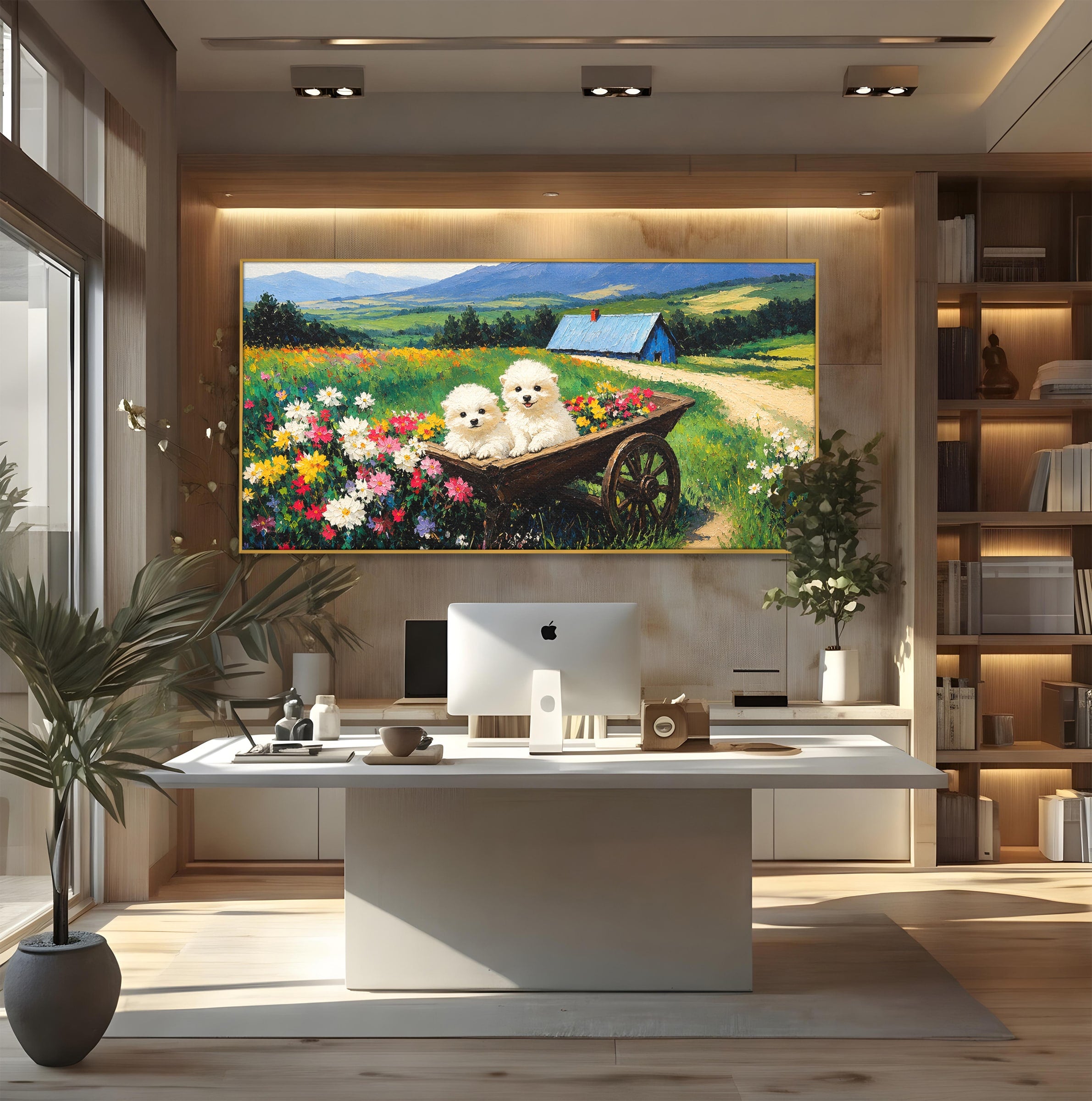 Tablou Canvas Premium LuxCanva® A1716, Catelusi In Caruta De Flori, Catelusi, Caruta, Flori, Peisaj, Living, Culori Vibrante