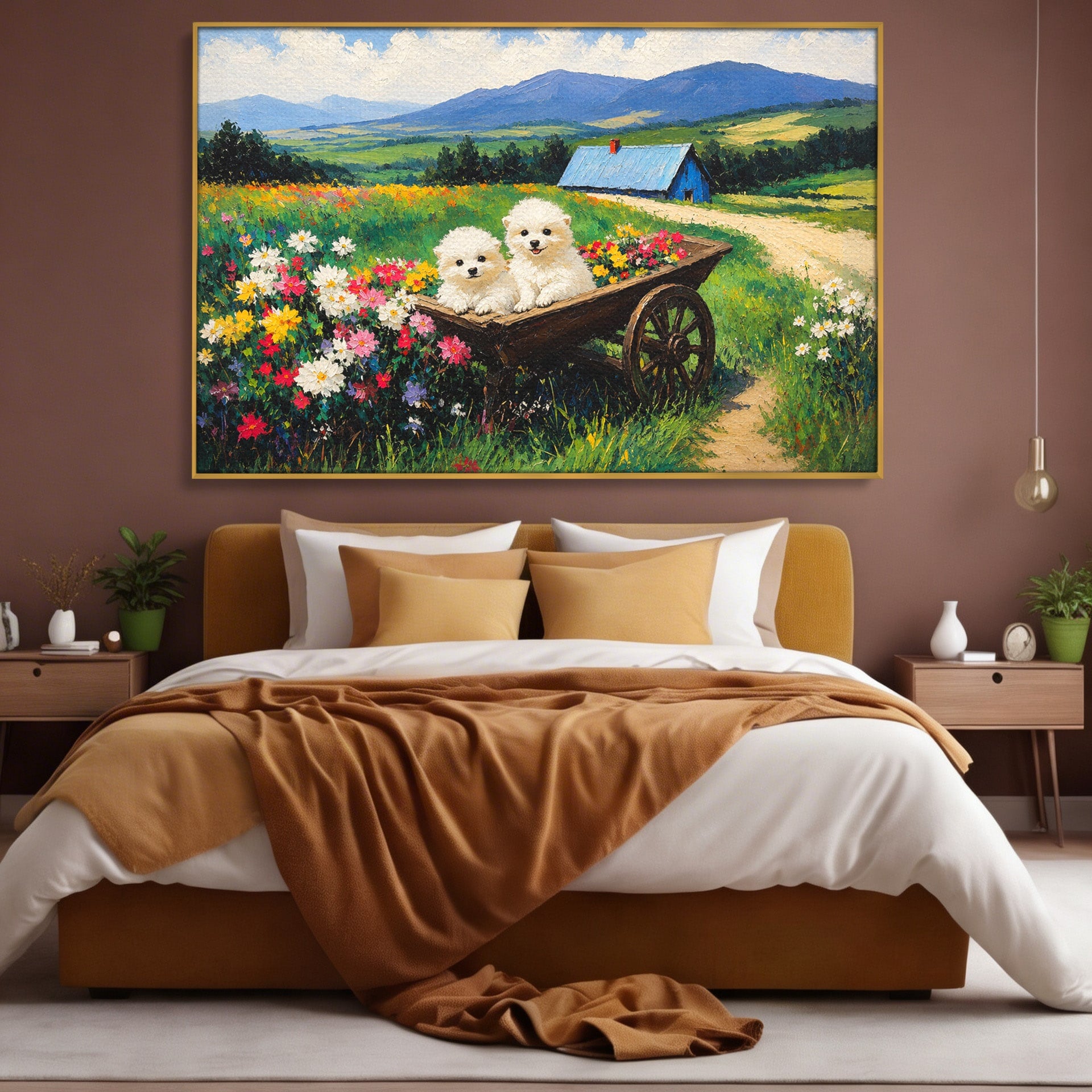 Tablou Canvas Premium LuxCanva® A1716, Catelusi In Caruta De Flori, Catelusi, Caruta, Flori, Peisaj, Living, Culori Vibrante