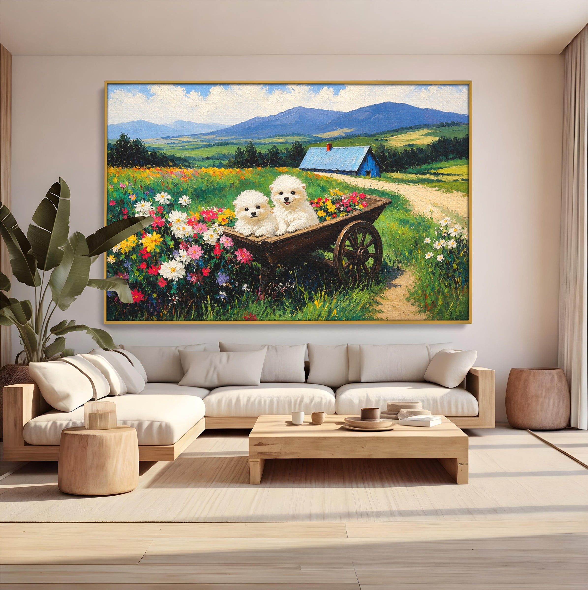 Tablou Canvas Premium LuxCanva® A1716, Catelusi In Caruta De Flori, Catelusi, Caruta, Flori, Peisaj, Living, Culori Vibrante