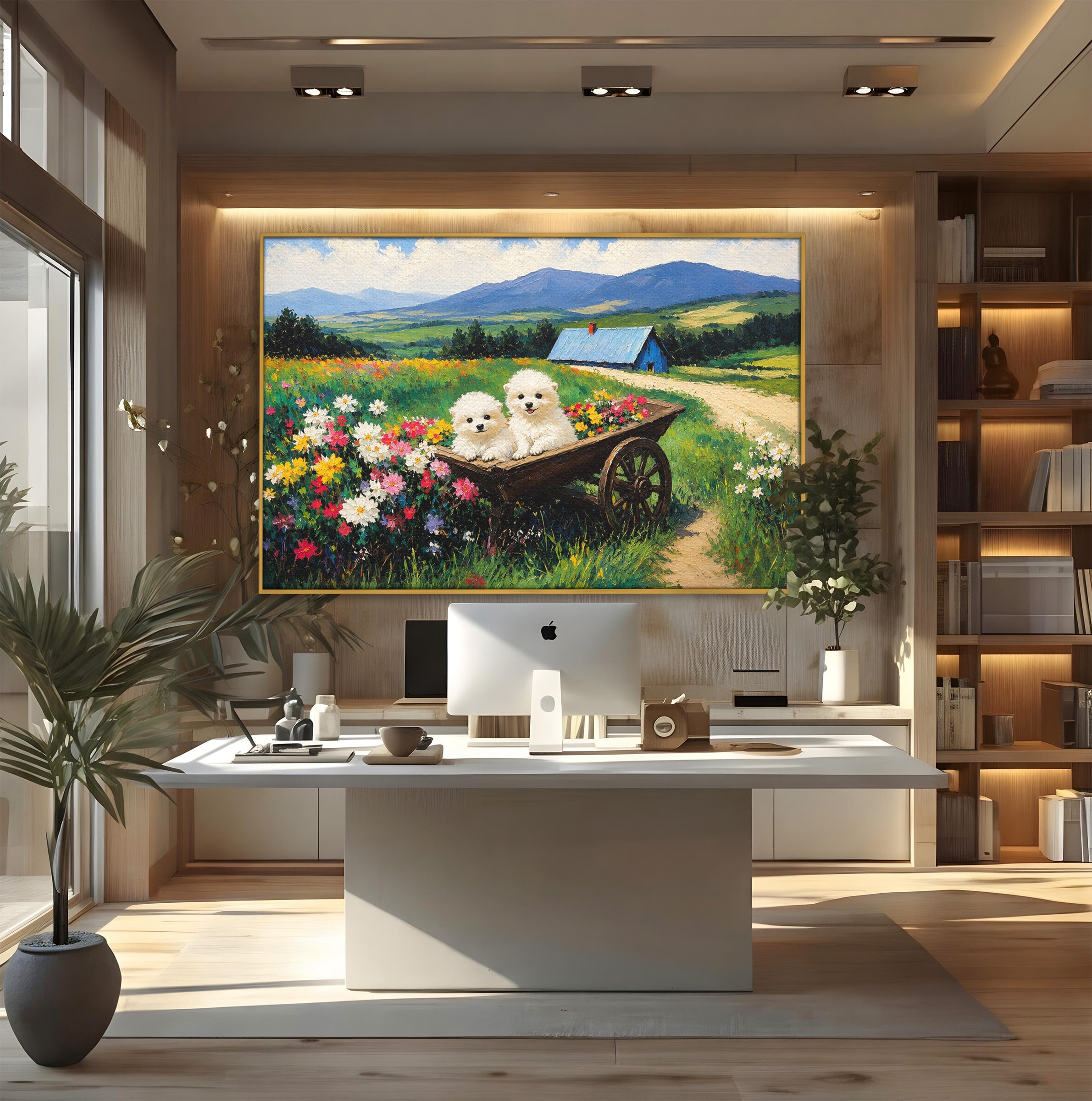Tablou Canvas Premium LuxCanva® A1716, Catelusi In Caruta De Flori, Catelusi, Caruta, Flori, Peisaj, Living, Culori Vibrante