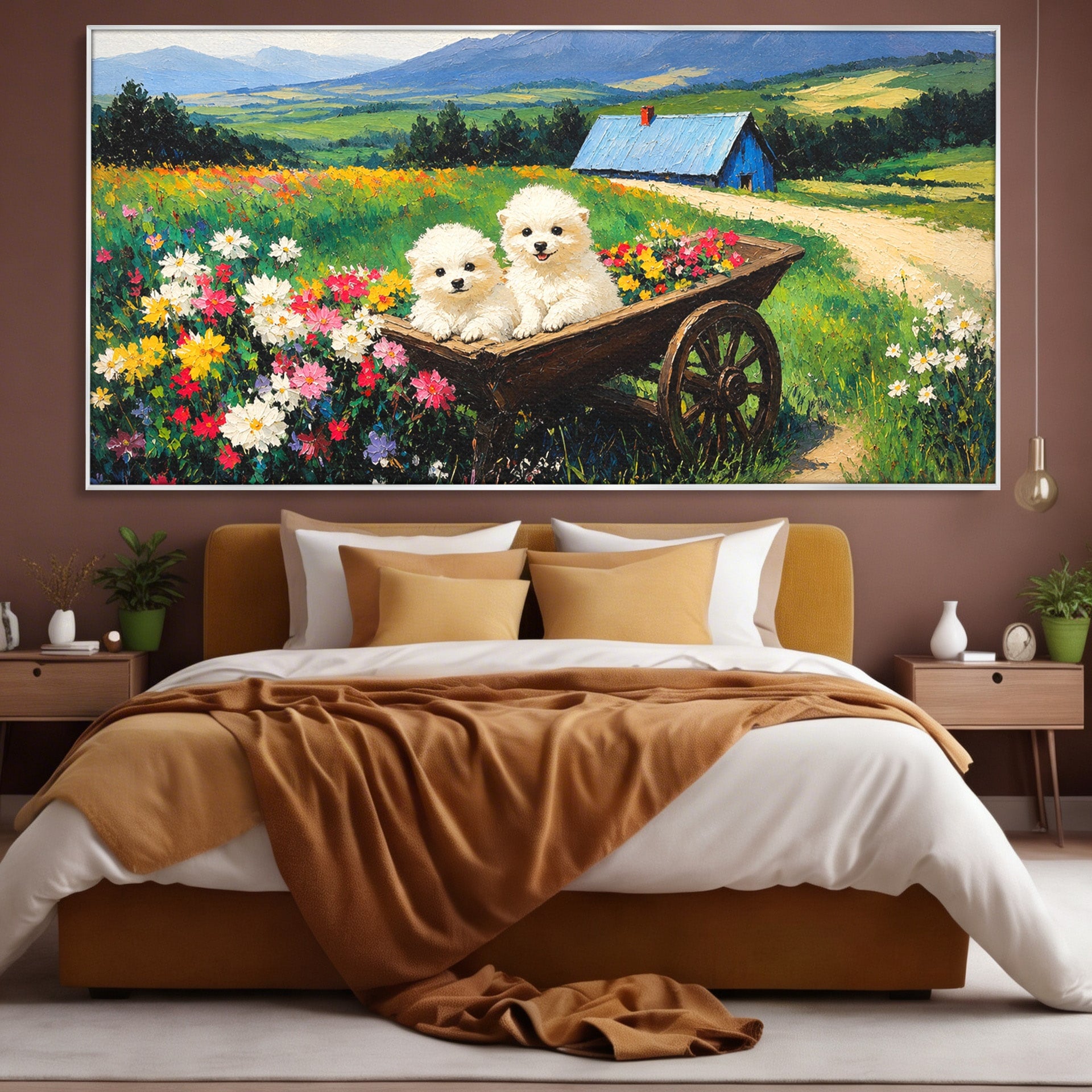 Tablou Canvas Premium LuxCanva® A1716, Catelusi In Caruta De Flori, Catelusi, Caruta, Flori, Peisaj, Living, Culori Vibrante