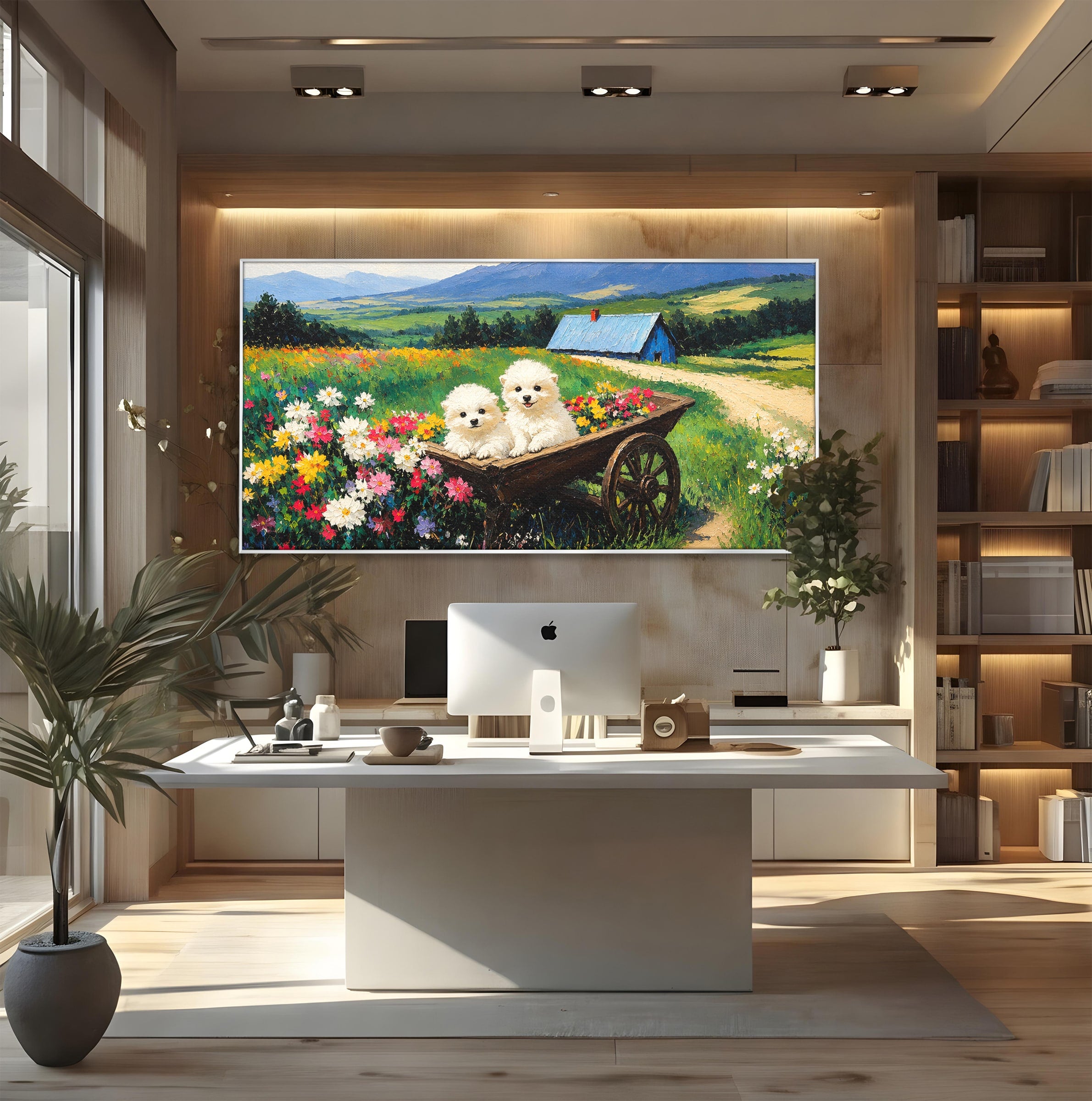 Tablou Canvas Premium LuxCanva® A1716, Catelusi In Caruta De Flori, Catelusi, Caruta, Flori, Peisaj, Living, Culori Vibrante