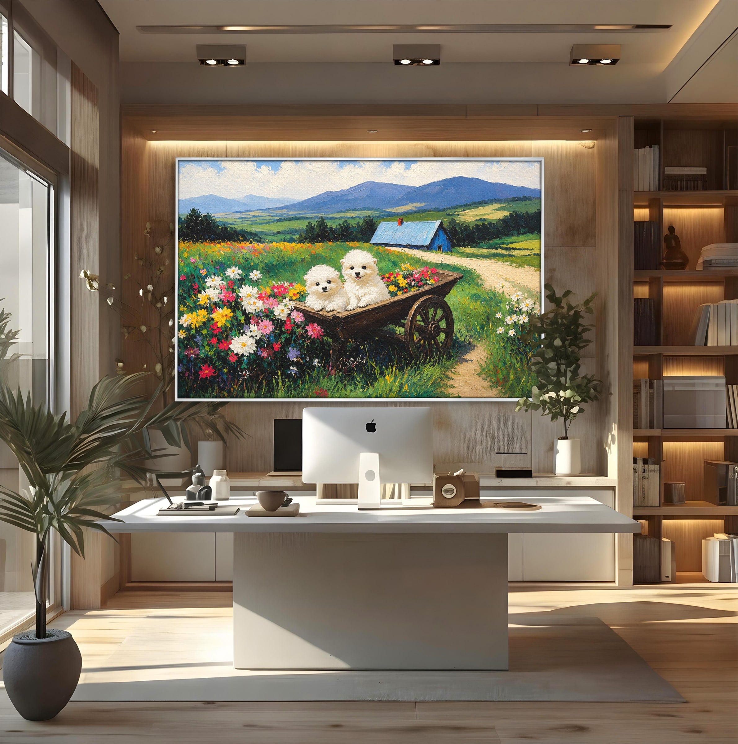 Tablou Canvas Premium LuxCanva® A1716, Catelusi In Caruta De Flori, Catelusi, Caruta, Flori, Peisaj, Living, Culori Vibrante