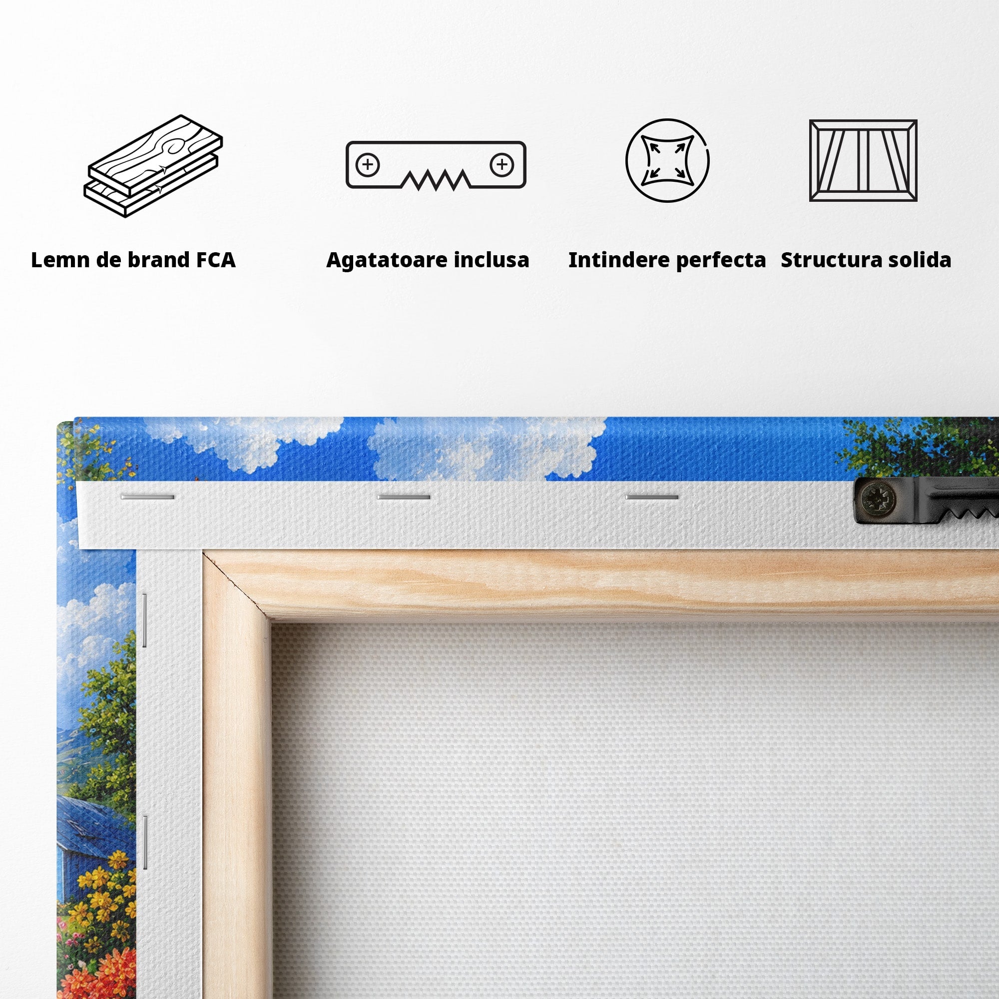 Tablou Canvas Premium LuxCanva® A1717, Pui De Catelusi In Rulota, Catelusi, Peisaj, Flori, Munti, Gradina, Living, Culori Vibrante