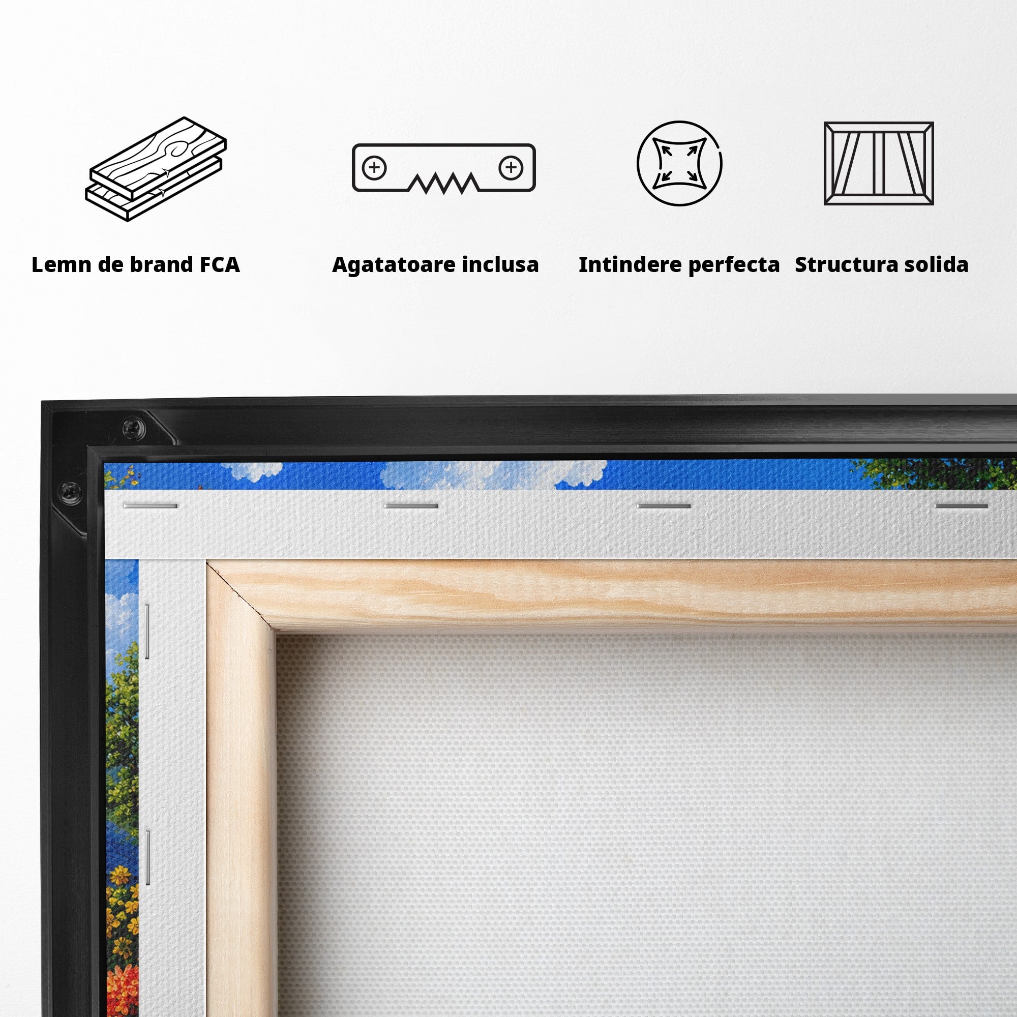 Tablou Canvas Premium LuxCanva® A1717, Pui De Catelusi In Rulota, Catelusi, Peisaj, Flori, Munti, Gradina, Living, Culori Vibrante