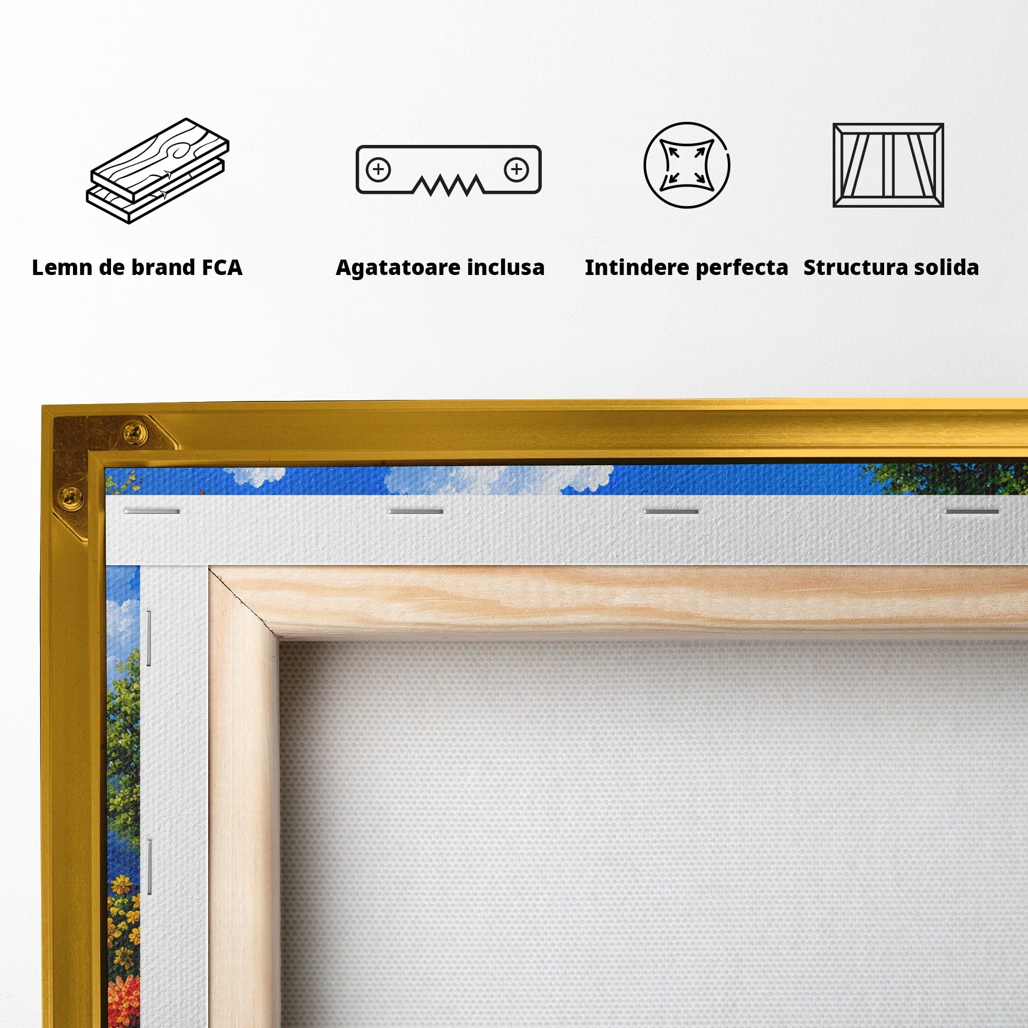 Tablou Canvas Premium LuxCanva® A1717, Pui De Catelusi In Rulota, Catelusi, Peisaj, Flori, Munti, Gradina, Living, Culori Vibrante