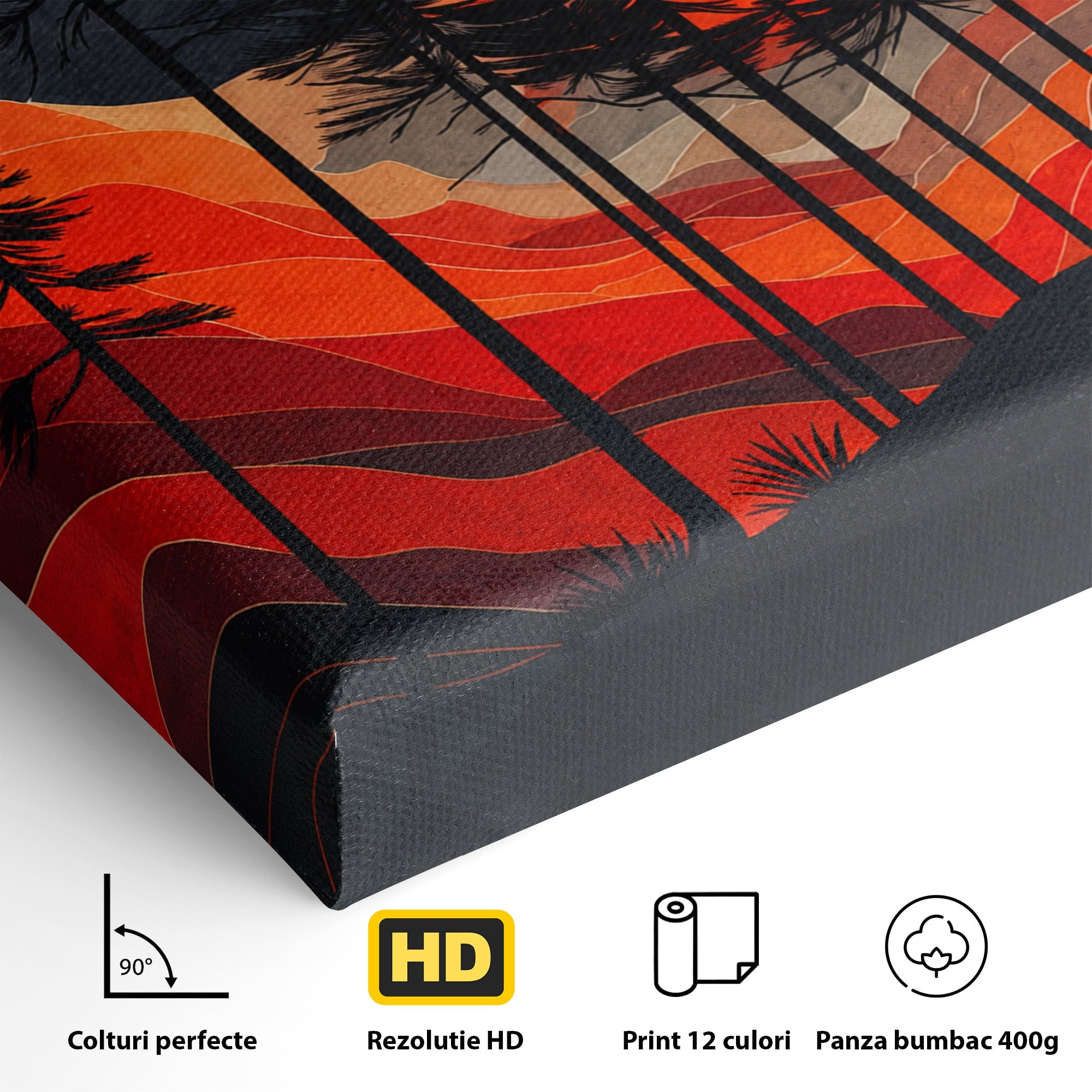 Tablou Canvas Premium LuxCanva® A1718, Luna Rosie Peste Padure, Luna, Padure, Peisaj, Apus, Dormitor, Culori Vibrante