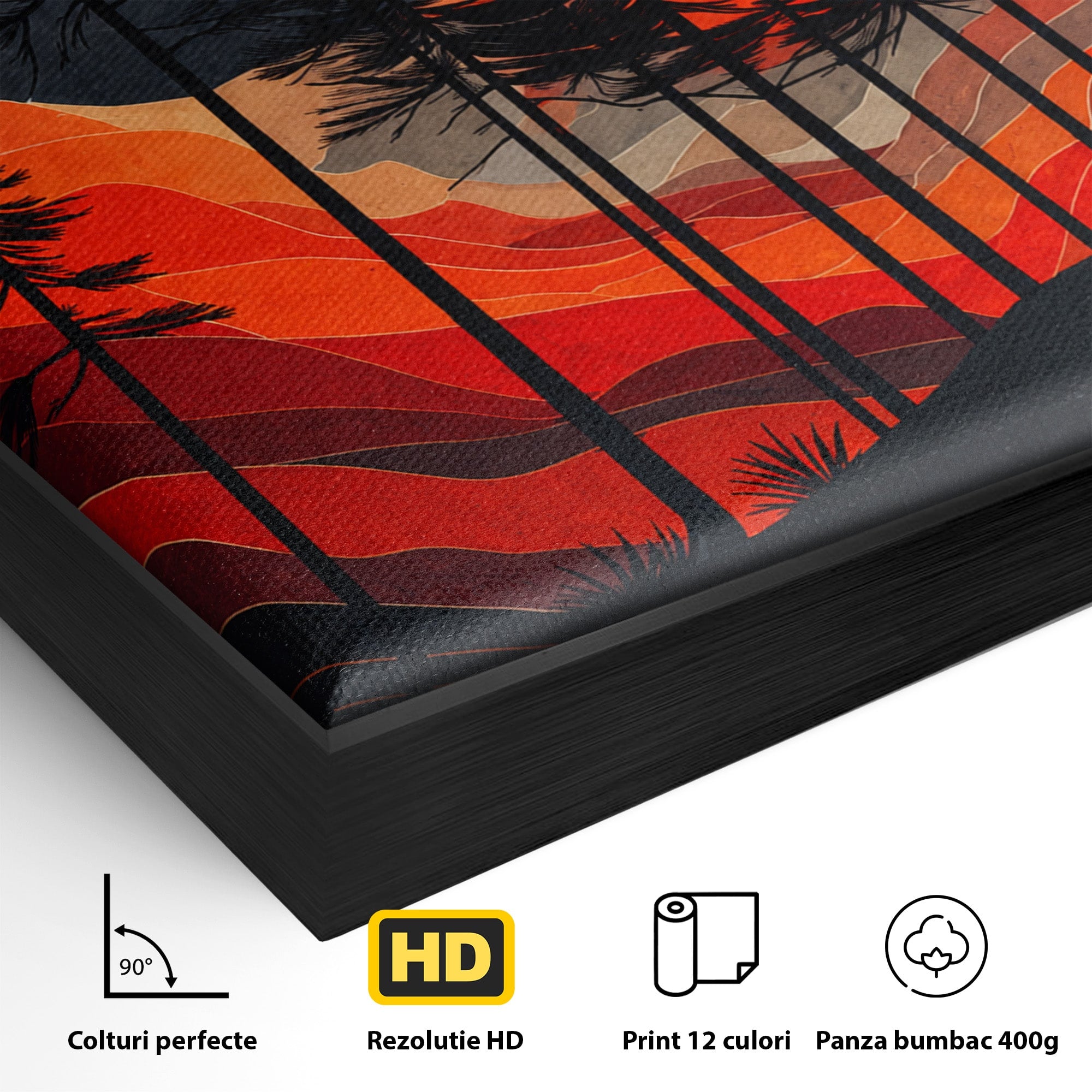 Tablou Canvas Premium LuxCanva® A1718, Luna Rosie Peste Padure, Luna, Padure, Peisaj, Apus, Dormitor, Culori Vibrante