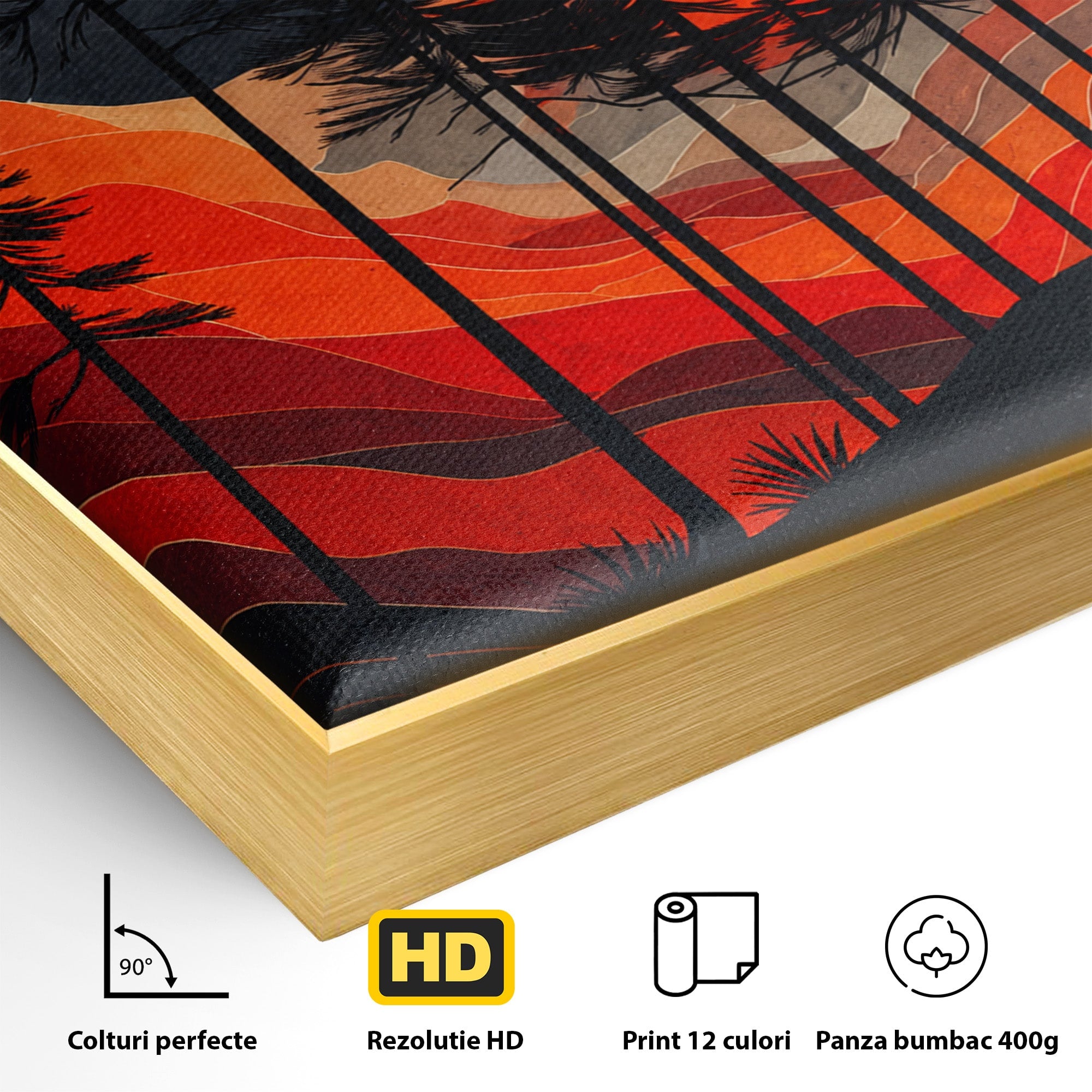 Tablou Canvas Premium LuxCanva® A1718, Luna Rosie Peste Padure, Luna, Padure, Peisaj, Apus, Dormitor, Culori Vibrante