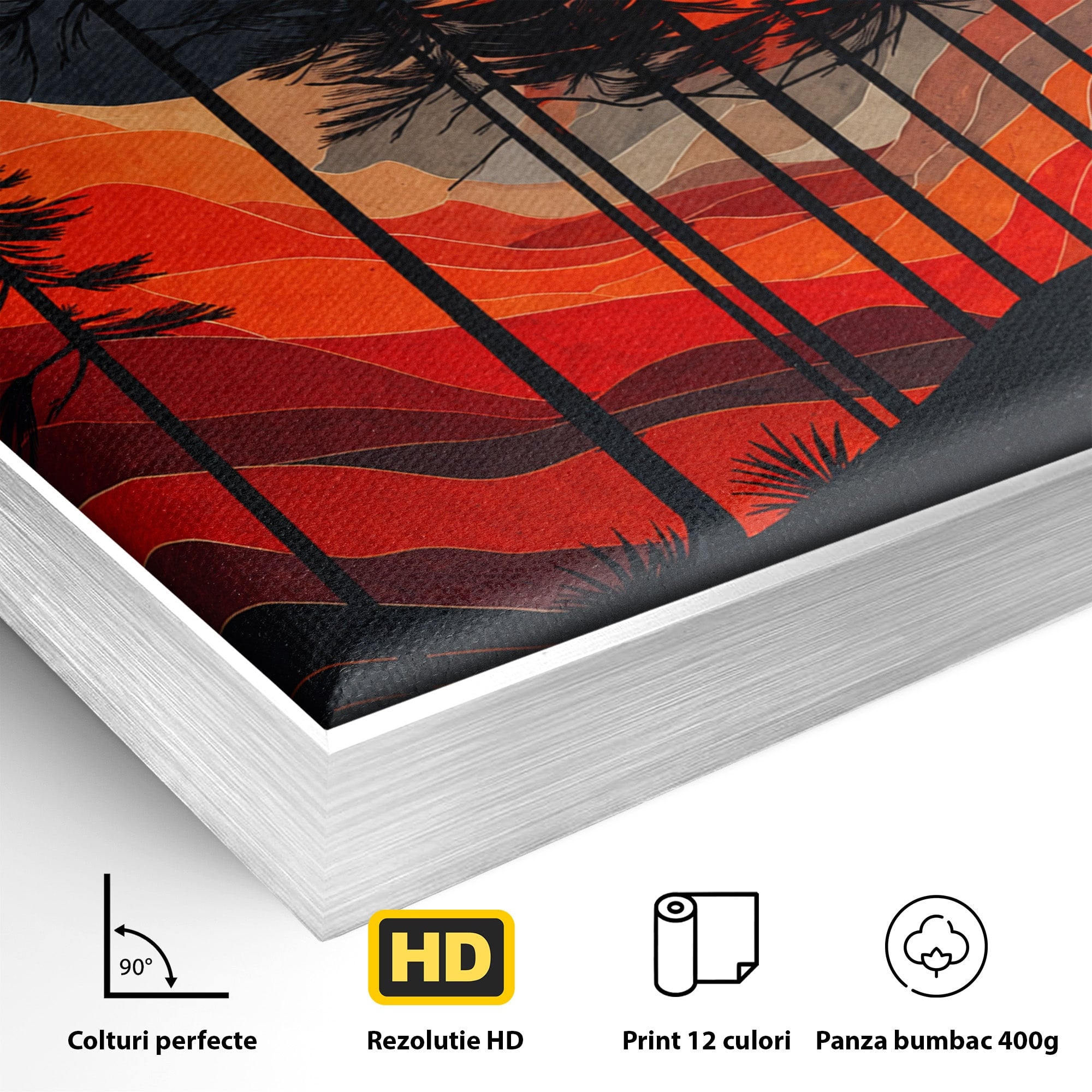 Tablou Canvas Premium LuxCanva® A1718, Luna Rosie Peste Padure, Luna, Padure, Peisaj, Apus, Dormitor, Culori Vibrante