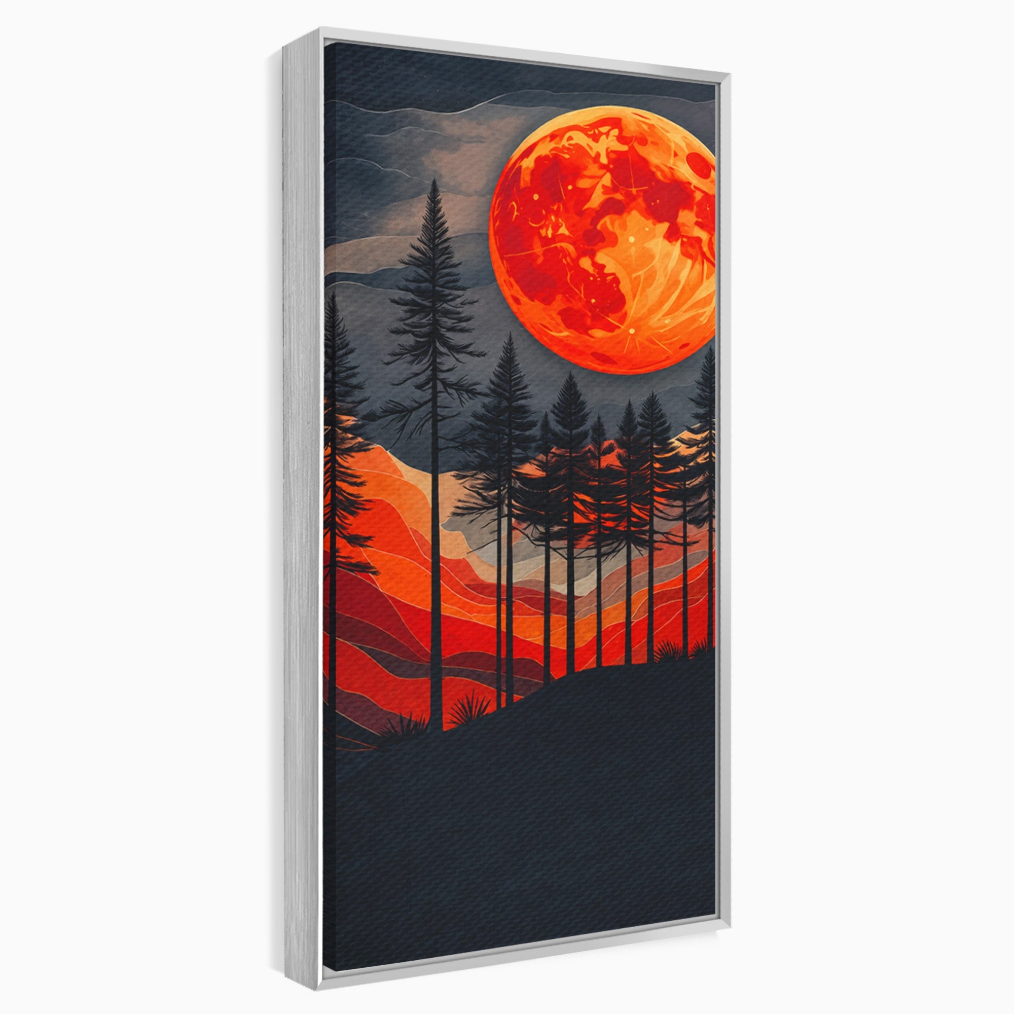 Tablou Canvas Premium LuxCanva® A1718, Luna Rosie Peste Padure, Luna, Padure, Peisaj, Apus, Dormitor, Culori Vibrante