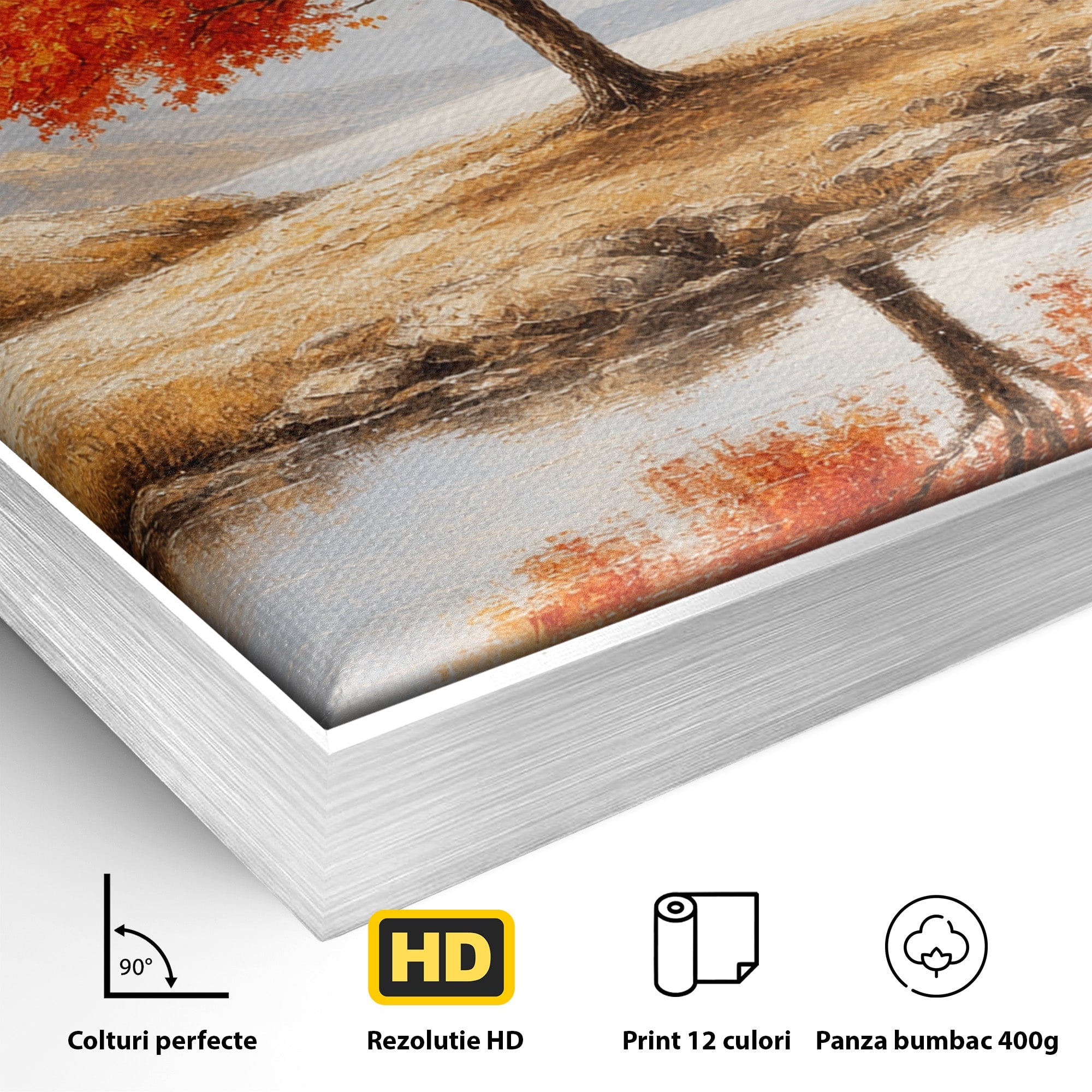 Tablou Canvas Premium LuxCanva® A1719, Copacul Singuratic, Copac, Peisaj, Toamna, Lac, Living, Culori Vibrante