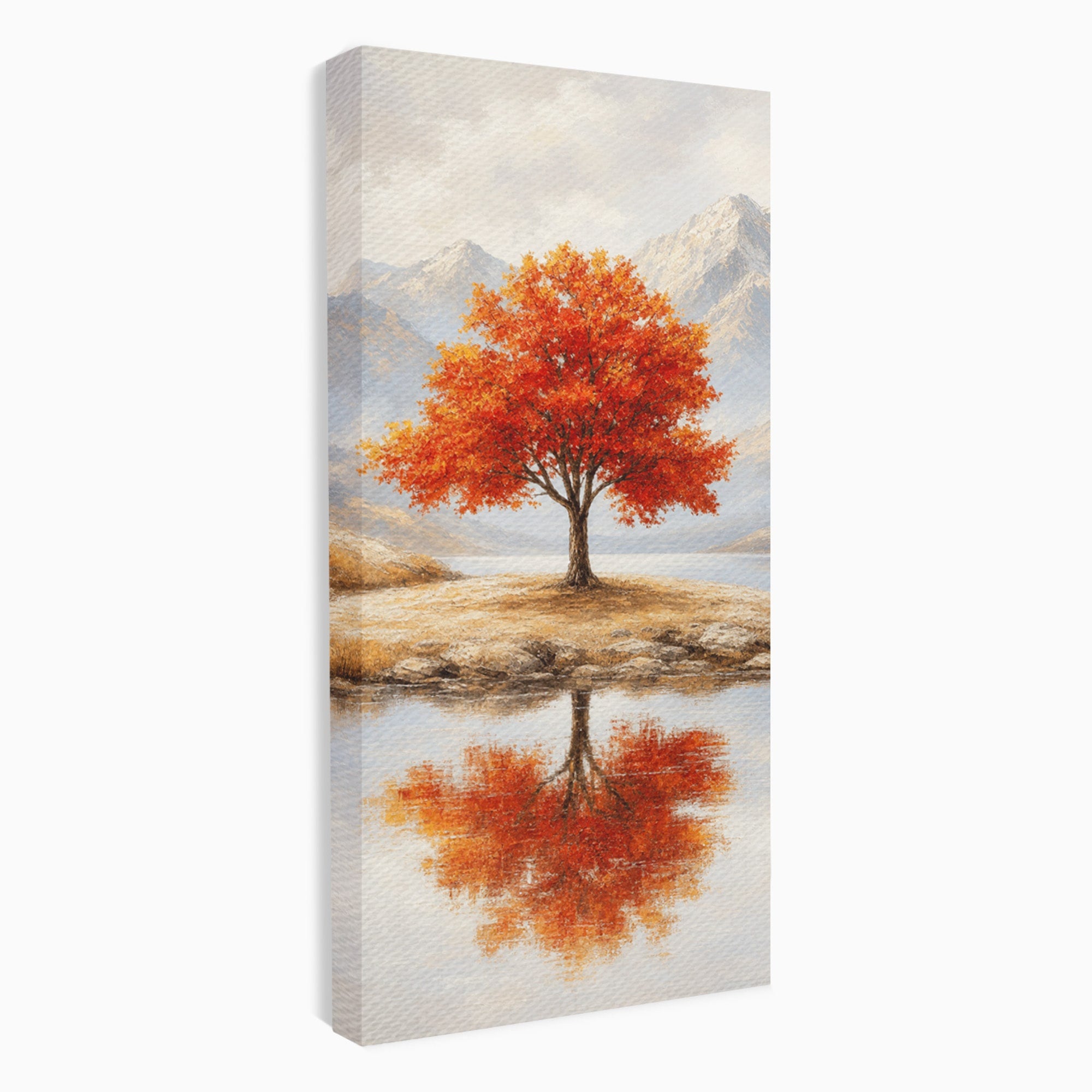 Tablou Canvas Premium LuxCanva® A1719, Copacul Singuratic, Copac, Peisaj, Toamna, Lac, Living, Culori Vibrante