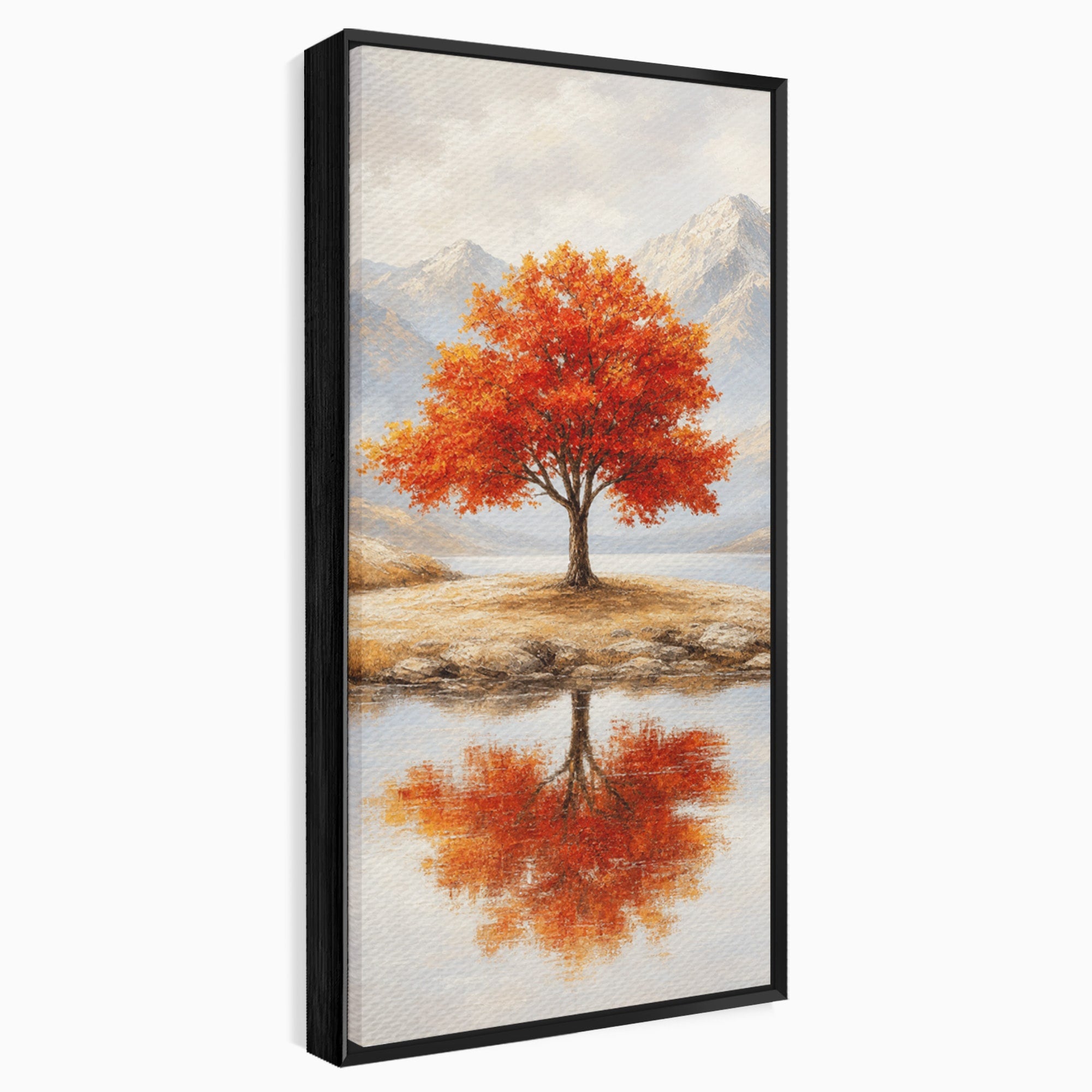 Tablou Canvas Premium LuxCanva® A1719, Copacul Singuratic, Copac, Peisaj, Toamna, Lac, Living, Culori Vibrante