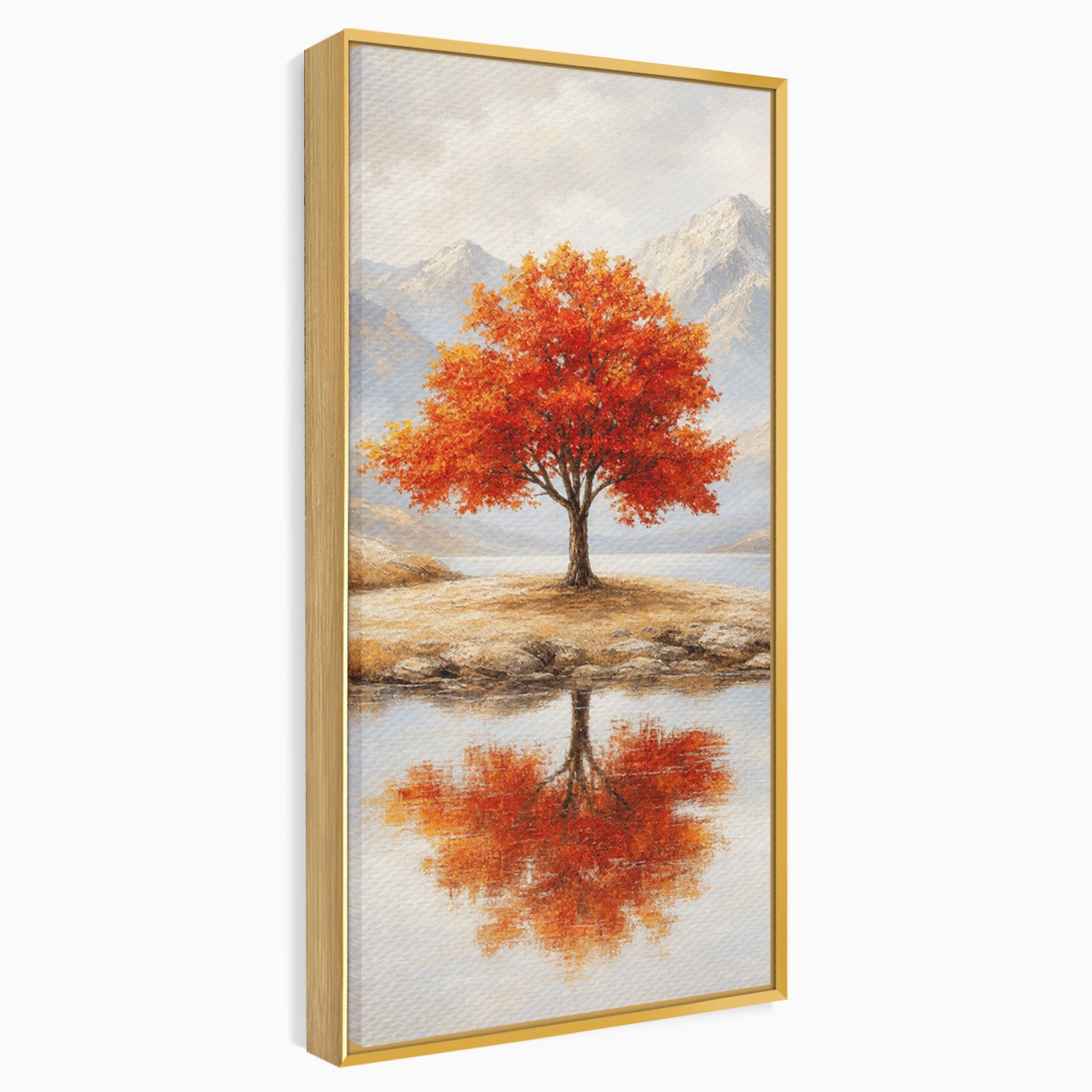 Tablou Canvas Premium LuxCanva® A1719, Copacul Singuratic, Copac, Peisaj, Toamna, Lac, Living, Culori Vibrante