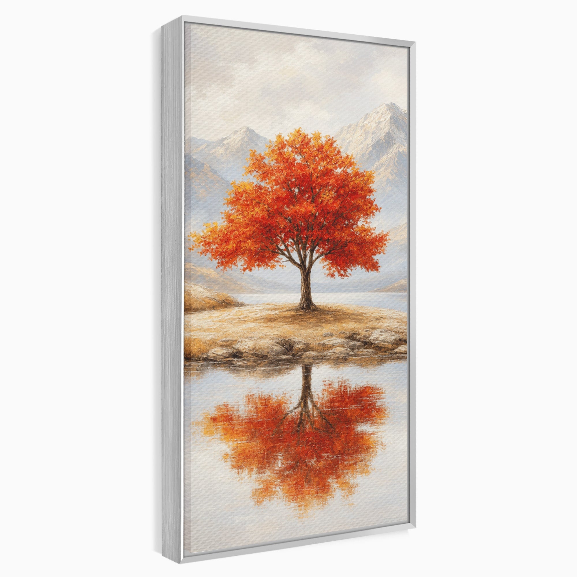 Tablou Canvas Premium LuxCanva® A1719, Copacul Singuratic, Copac, Peisaj, Toamna, Lac, Living, Culori Vibrante