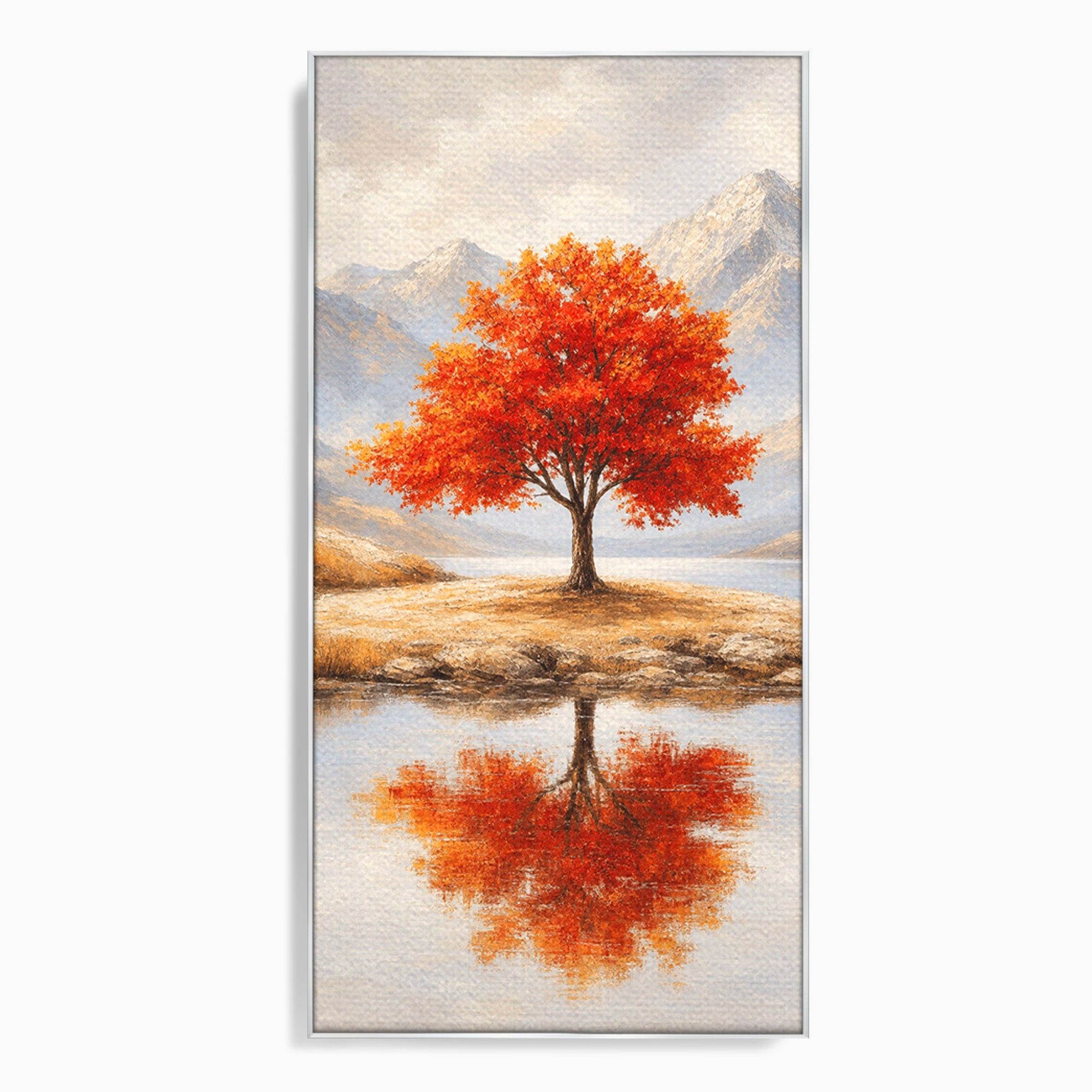 Tablou Canvas Premium LuxCanva® A1719, Copacul Singuratic, Copac, Peisaj, Toamna, Lac, Living, Culori Vibrante