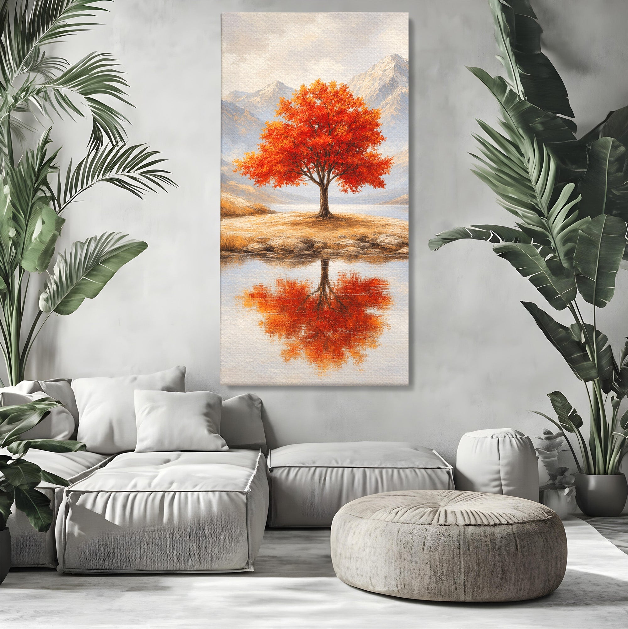 Tablou Canvas Premium LuxCanva® A1719, Copacul Singuratic, Copac, Peisaj, Toamna, Lac, Living, Culori Vibrante