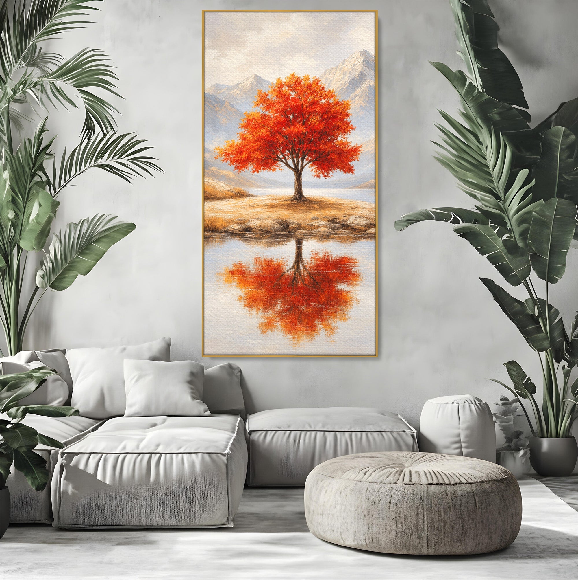 Tablou Canvas Premium LuxCanva® A1719, Copacul Singuratic, Copac, Peisaj, Toamna, Lac, Living, Culori Vibrante
