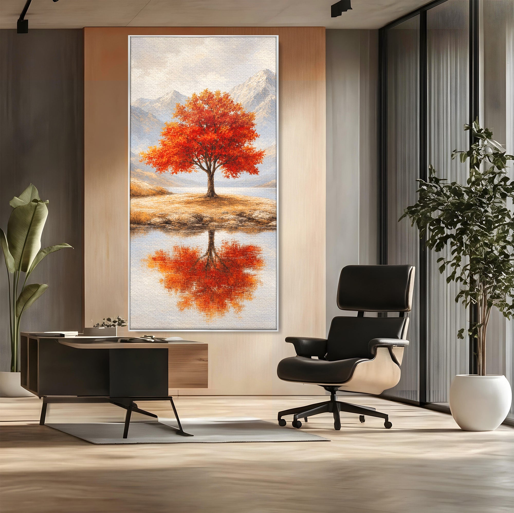 Tablou Canvas Premium LuxCanva® A1719, Copacul Singuratic, Copac, Peisaj, Toamna, Lac, Living, Culori Vibrante