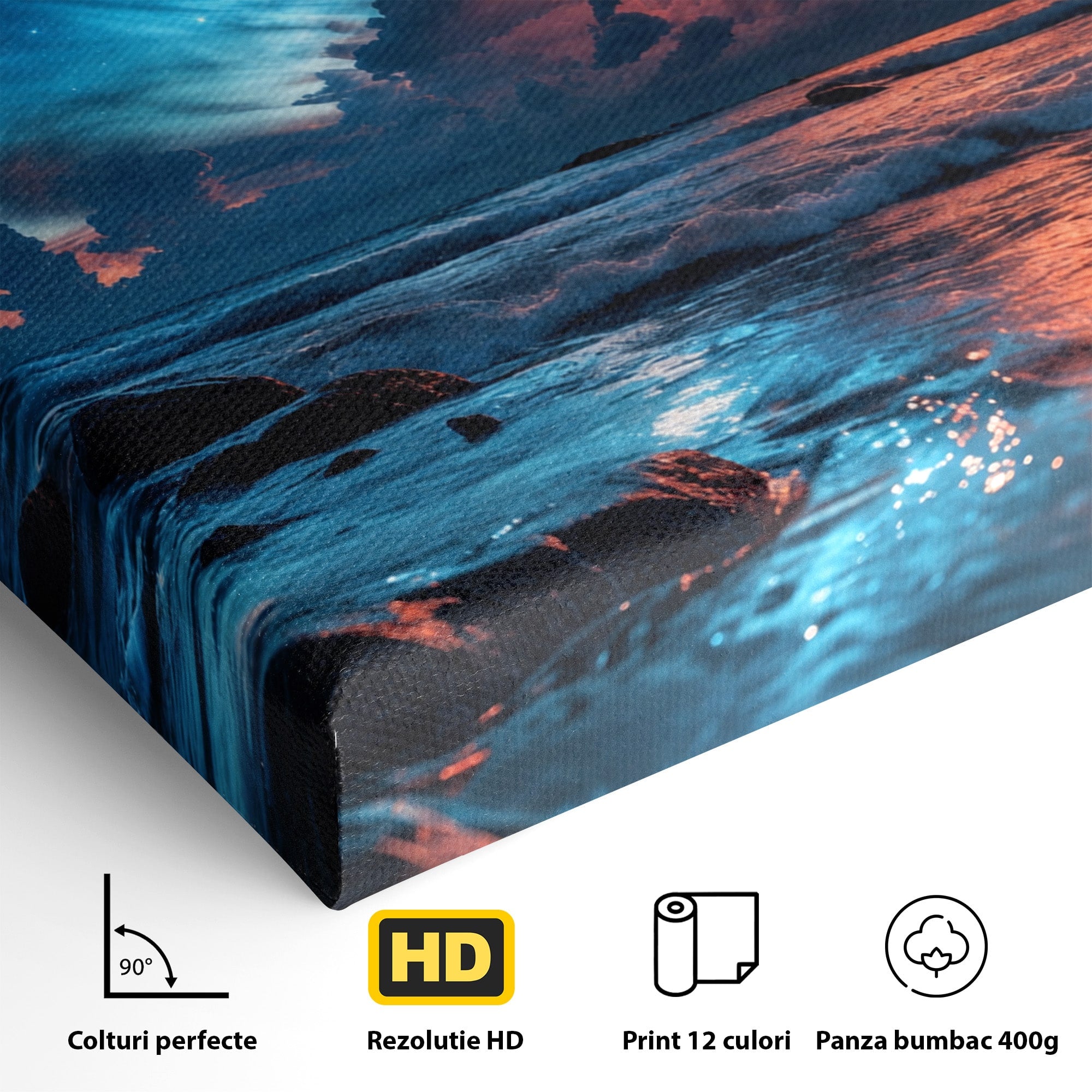 Tablou Canvas Premium LuxCanva® A1721, Apus Cosmic Pe Plaja, Apus, Mare, Natura, Cer, Living, Dormitor, Culori Vibrante