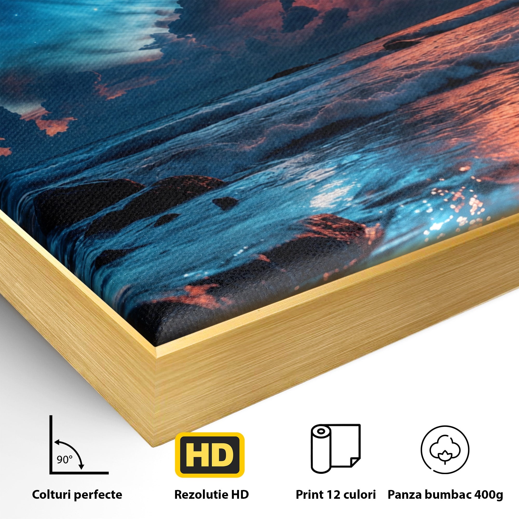Tablou Canvas Premium LuxCanva® A1721, Apus Cosmic Pe Plaja, Apus, Mare, Natura, Cer, Living, Dormitor, Culori Vibrante