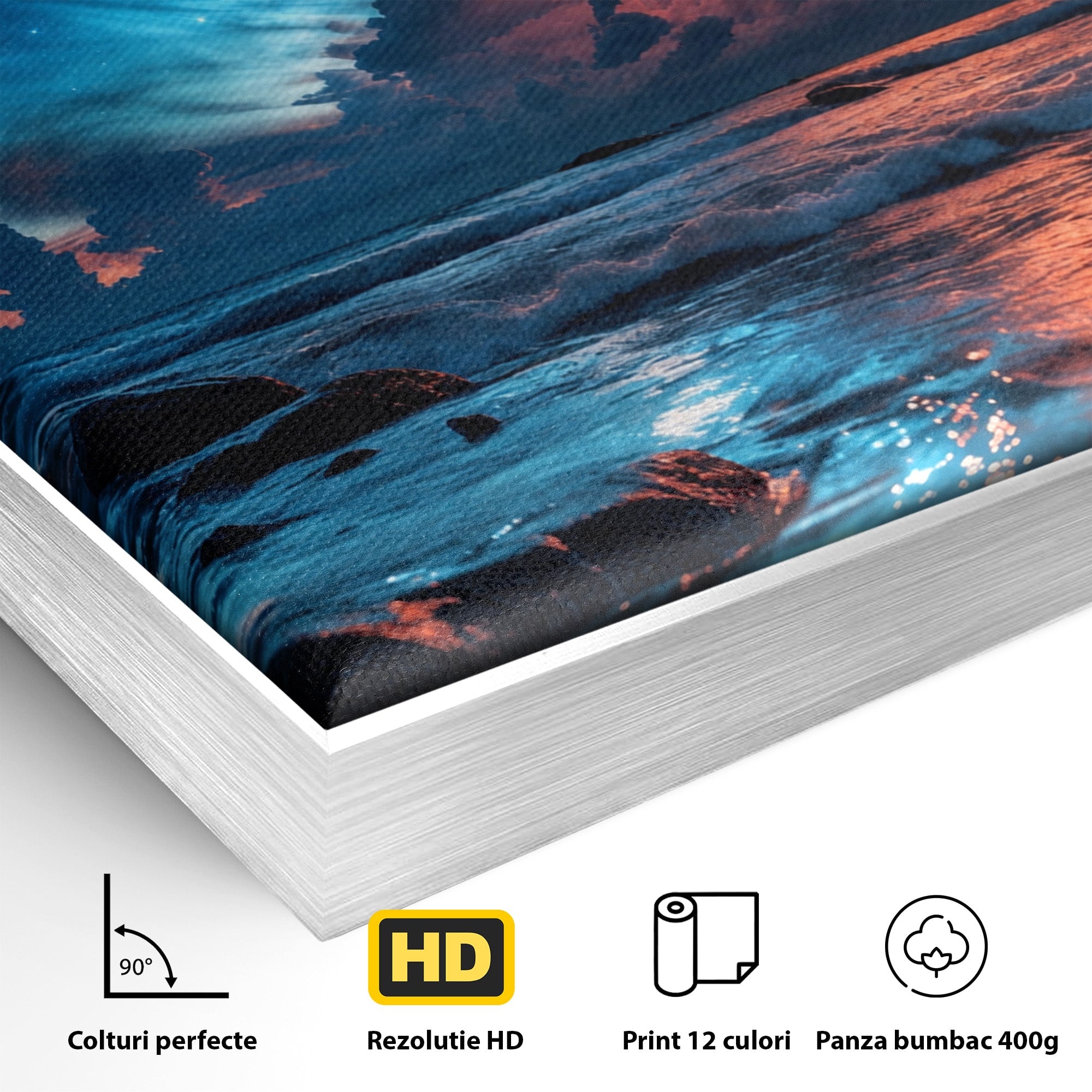 Tablou Canvas Premium LuxCanva® A1721, Apus Cosmic Pe Plaja, Apus, Mare, Natura, Cer, Living, Dormitor, Culori Vibrante