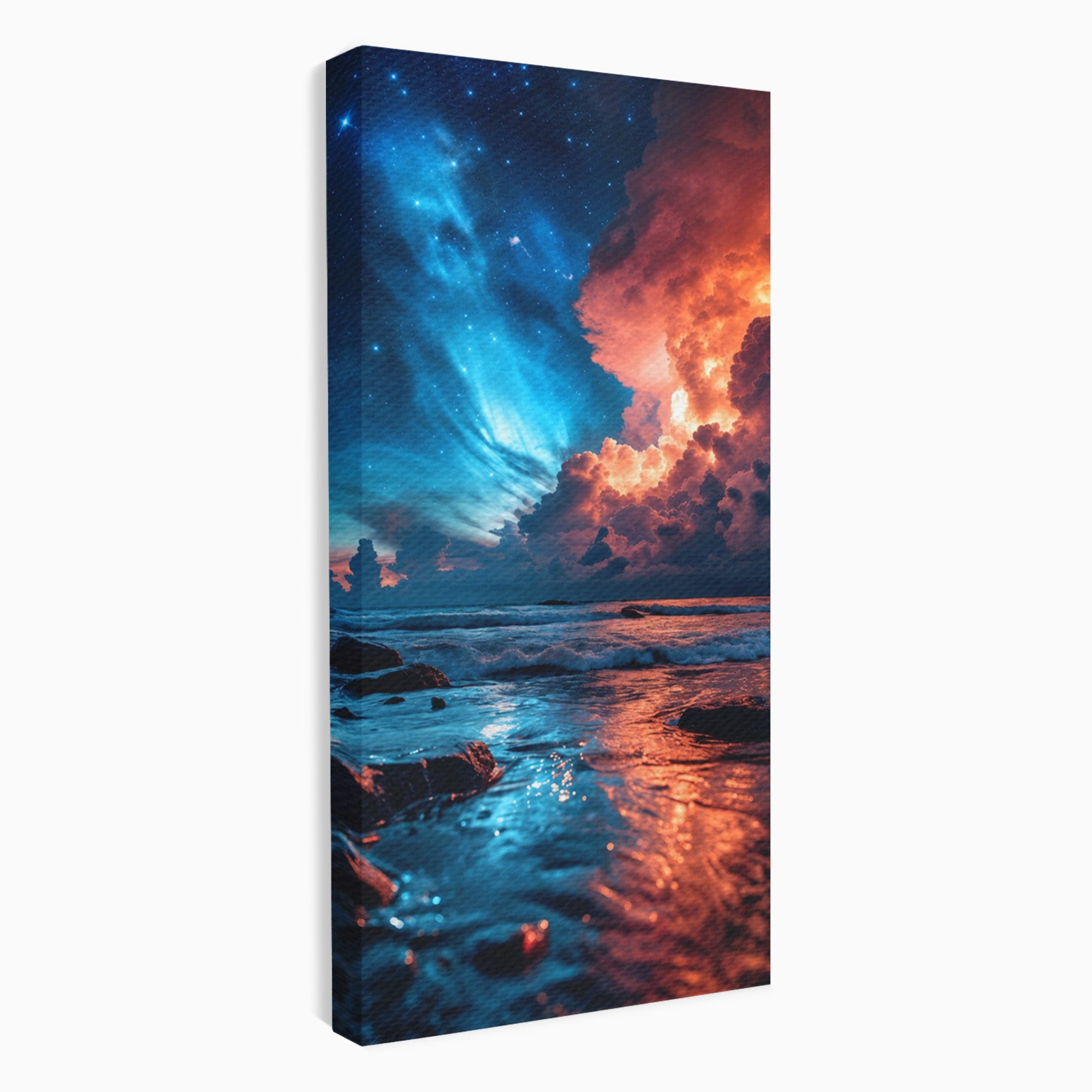 Tablou Canvas Premium LuxCanva® A1721, Apus Cosmic Pe Plaja, Apus, Mare, Natura, Cer, Living, Dormitor, Culori Vibrante