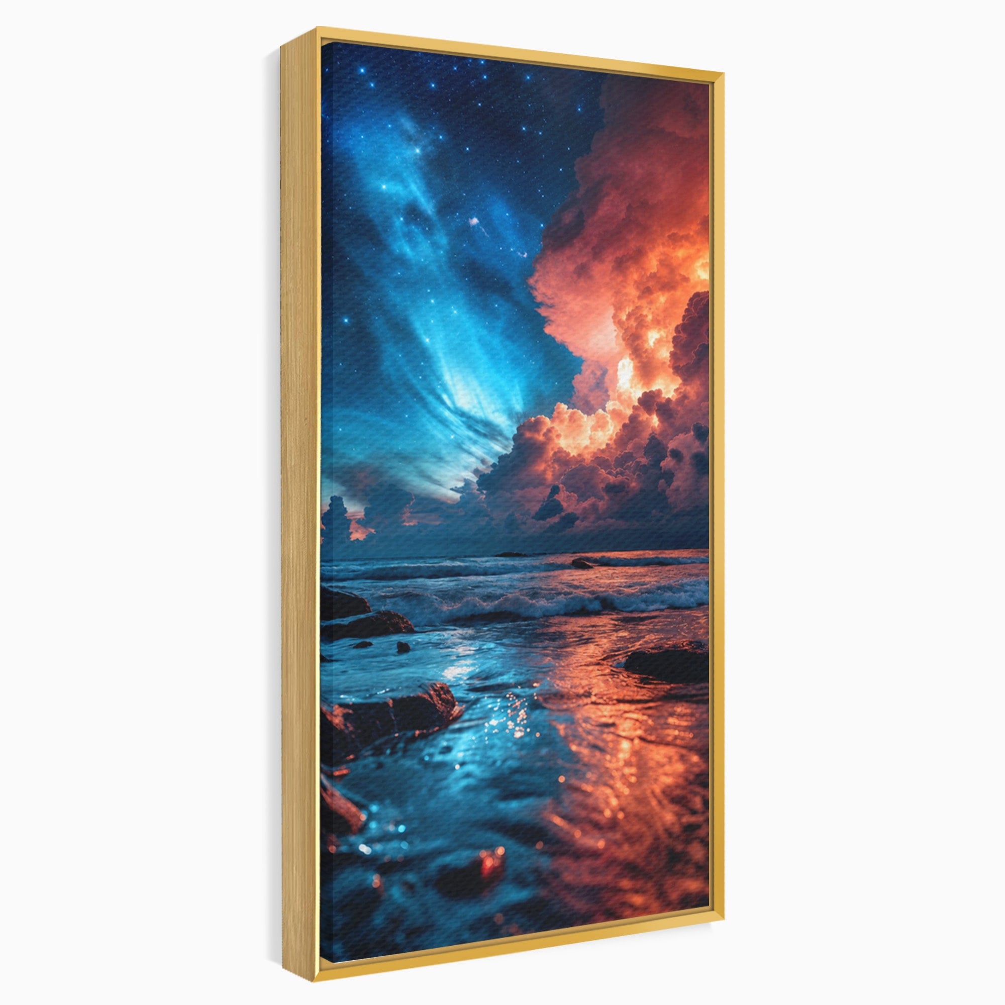 Tablou Canvas Premium LuxCanva® A1721, Apus Cosmic Pe Plaja, Apus, Mare, Natura, Cer, Living, Dormitor, Culori Vibrante
