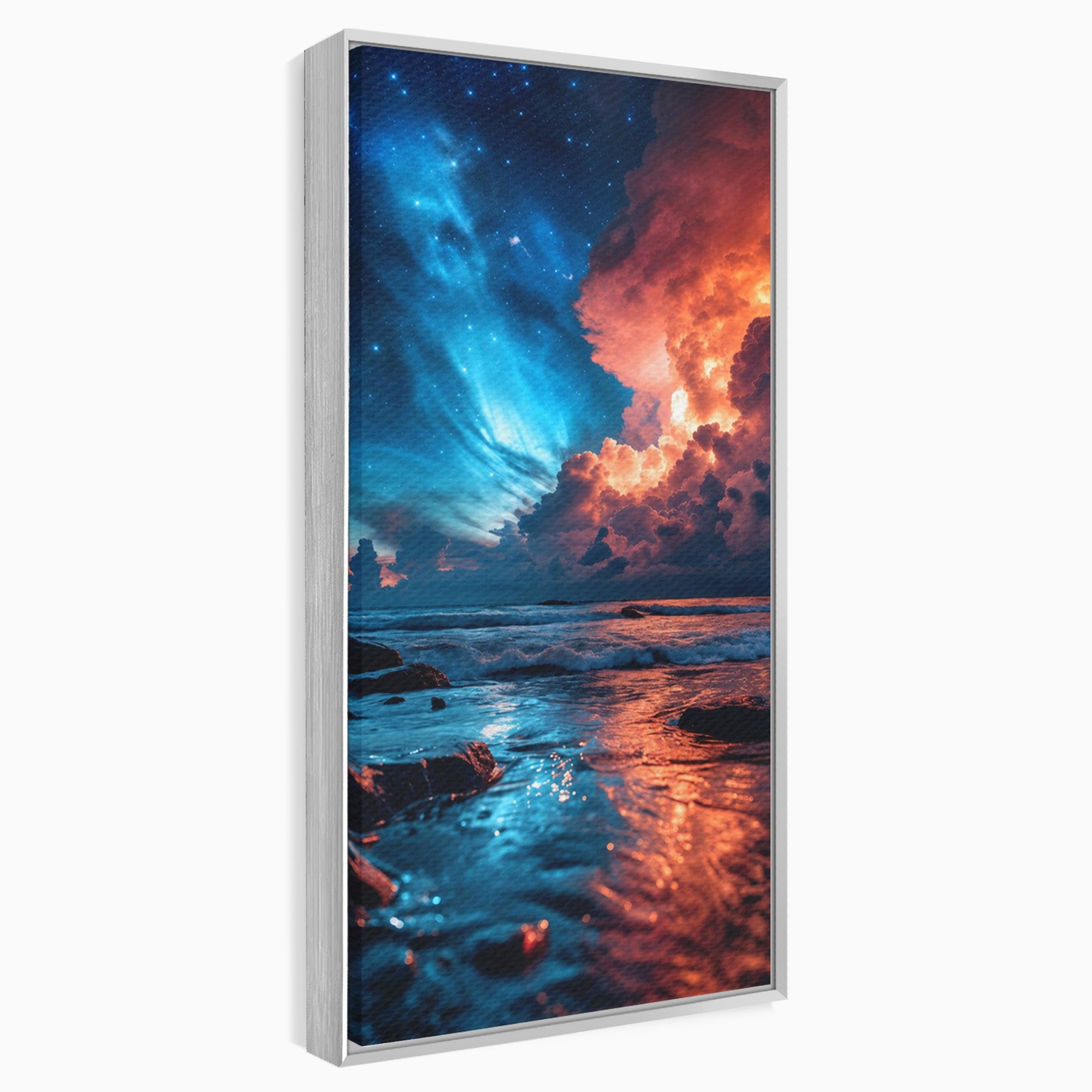 Tablou Canvas Premium LuxCanva® A1721, Apus Cosmic Pe Plaja, Apus, Mare, Natura, Cer, Living, Dormitor, Culori Vibrante